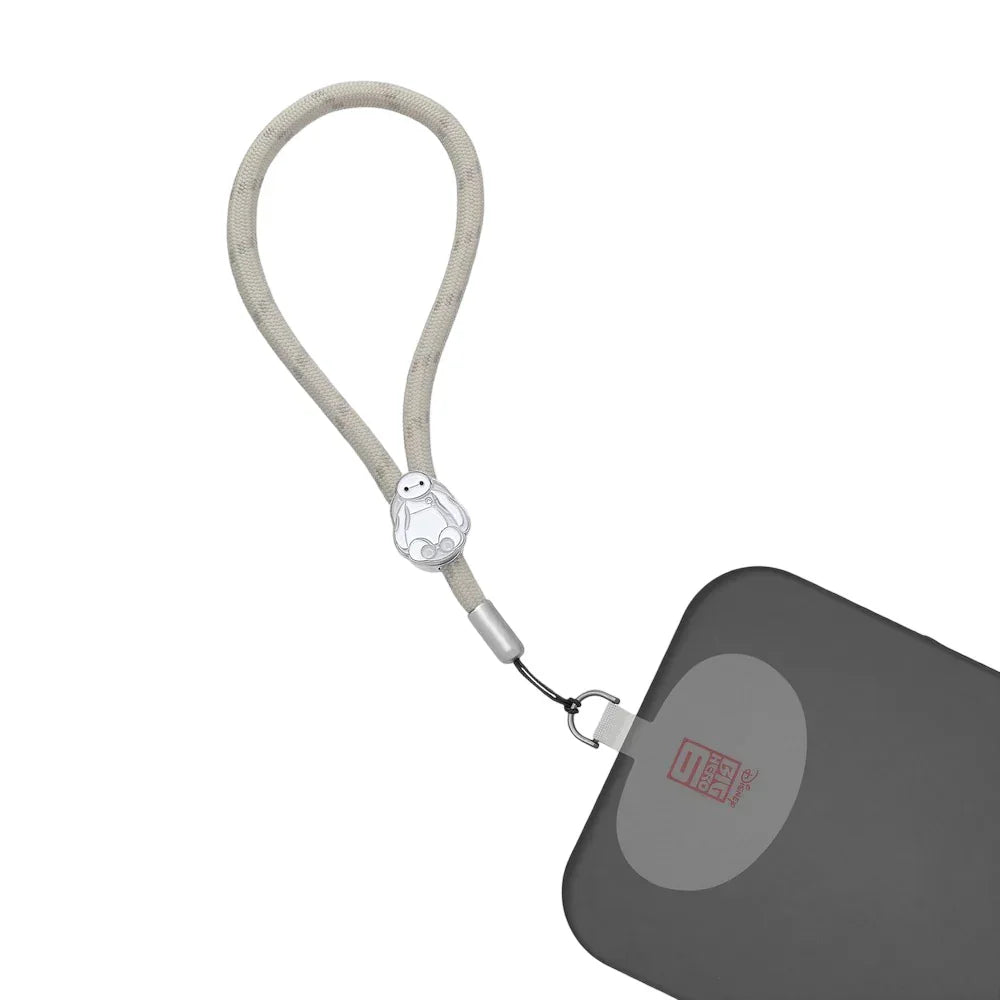 Szara pętla na telefon z uroczą ozdobą, idealna do biurka w home office