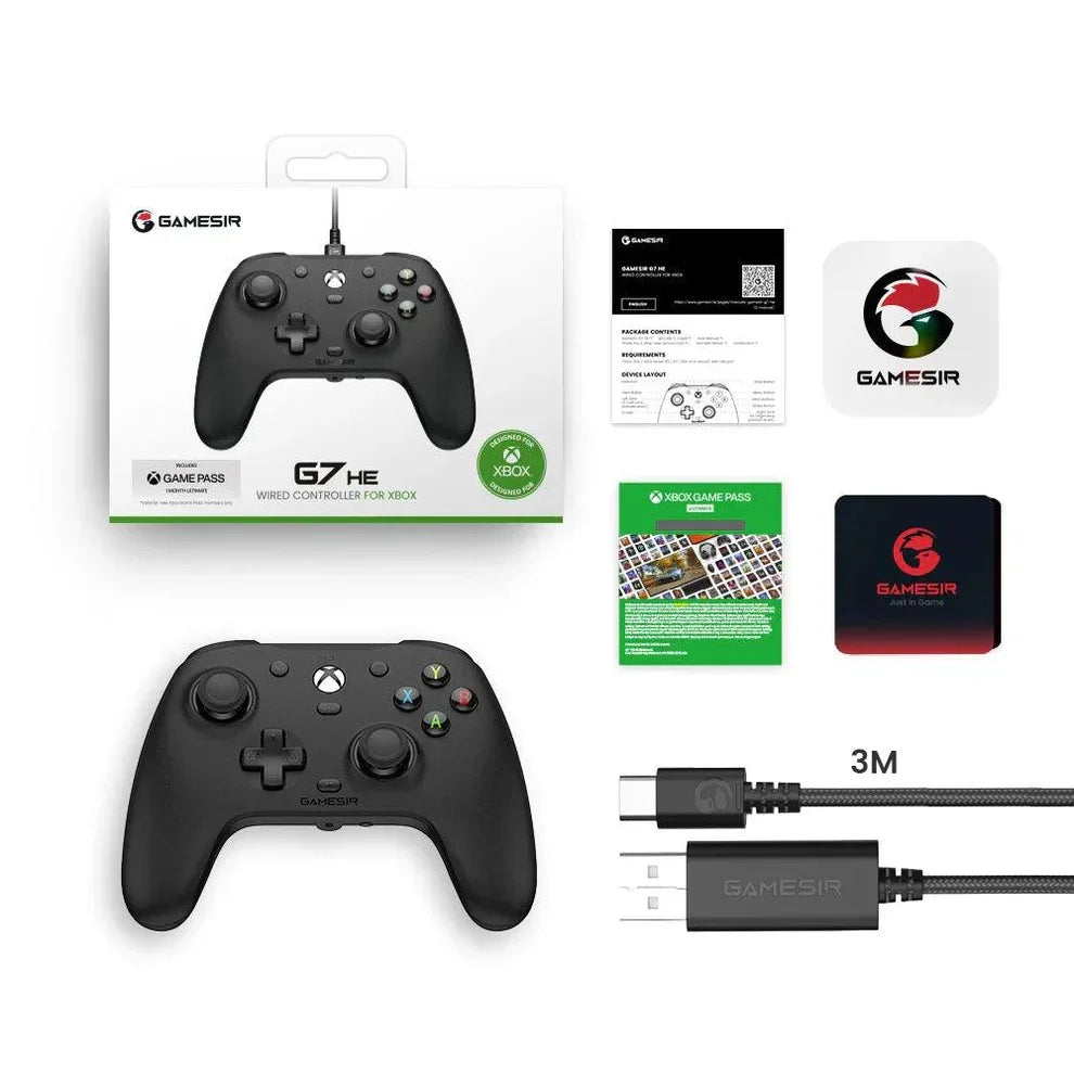 Czarny przewodowy kontroler Gamesir G7 HE do Xbox z kablem 3M, opakowaniem i akcesoriami