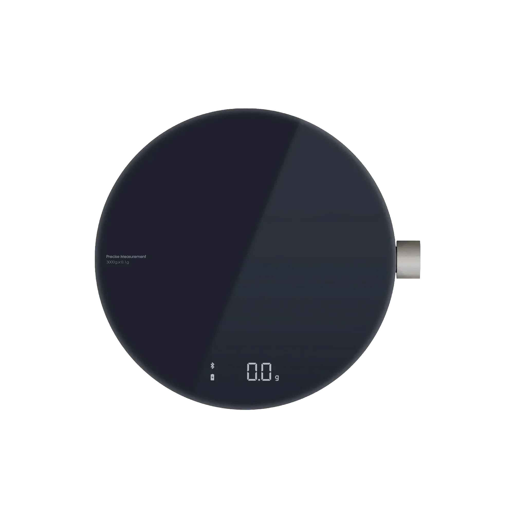 Czarna, okrągła waga kuchenna z Bluetooth i cyfrowym wyświetlaczem, idealna do home office