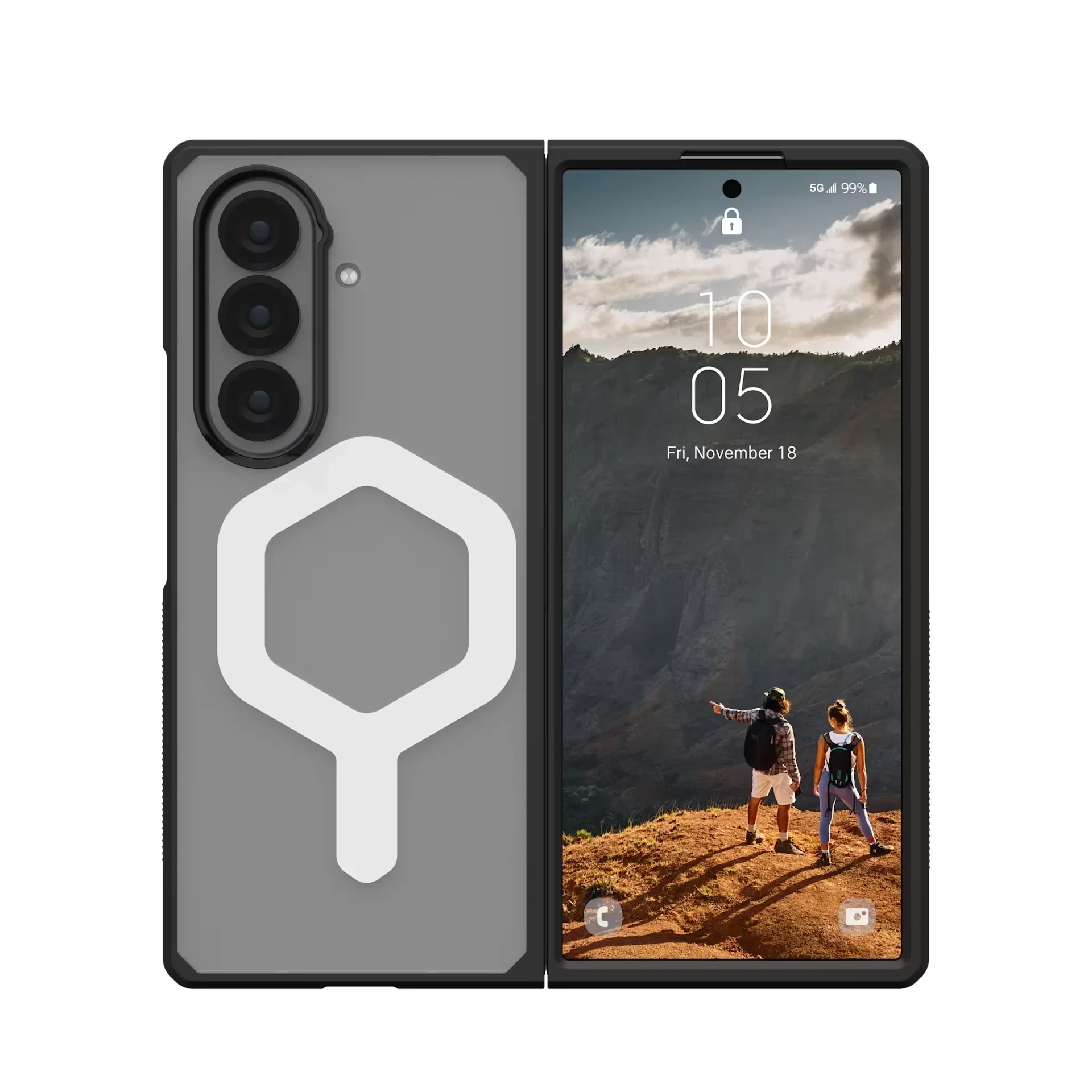 Szary etui z magnesem na telefon składany, idealne do Home Office i podróży
