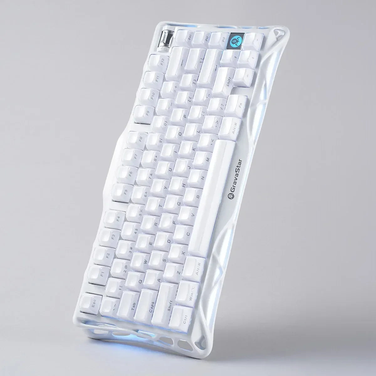Biała klawiatura mechaniczna GravaStar z podświetleniem LED, idealna do home office i personalizacji