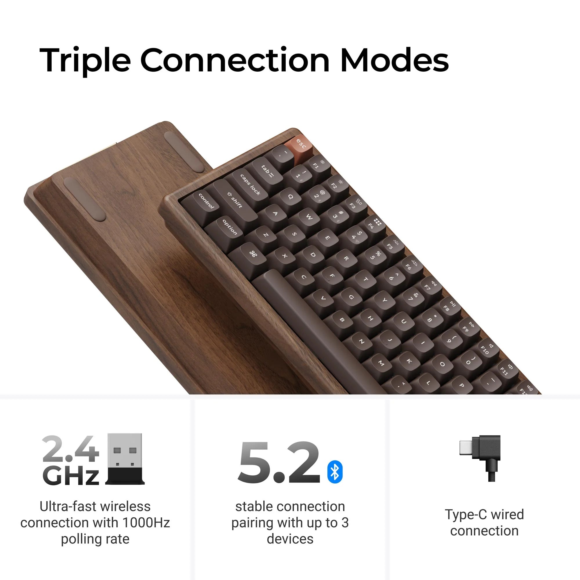 Keychron - K2 HE Wireless Magnetic Switch Custom Keyboard All-Wood Special Edition - Bezprzewodowa Drewniana Klawiatura Magnetyczna