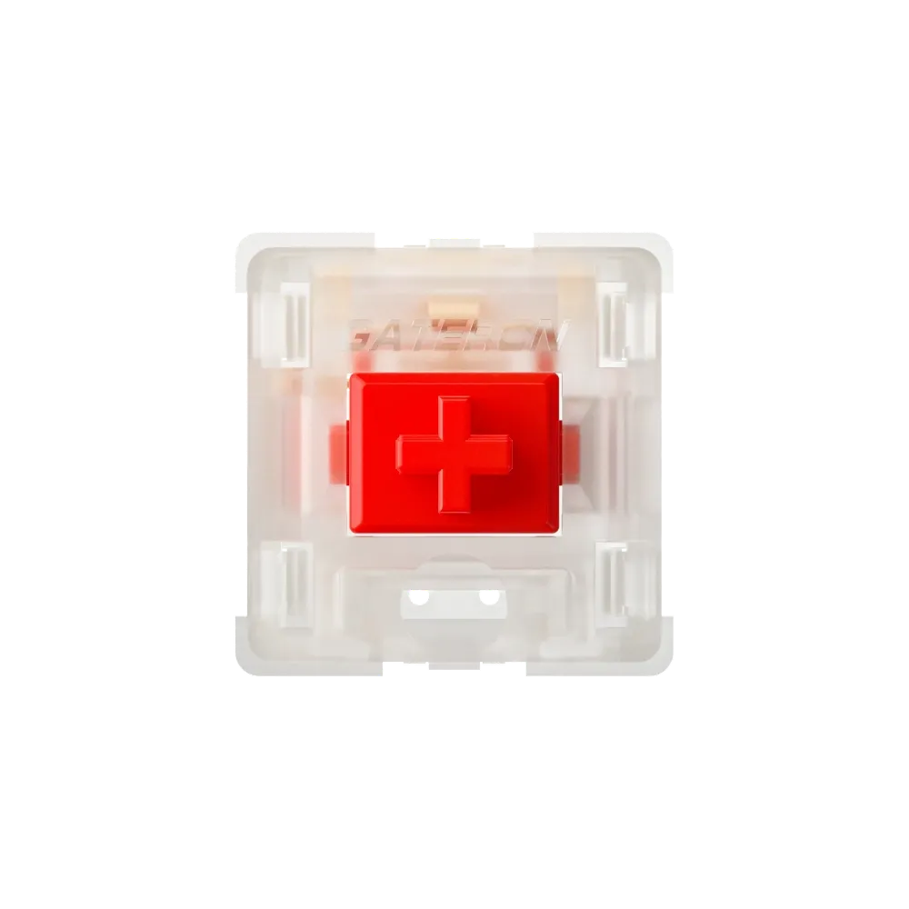 Przeźroczysty przełącznik klawiaturowy z czerwonym krzyżowym popychaczem Kailh