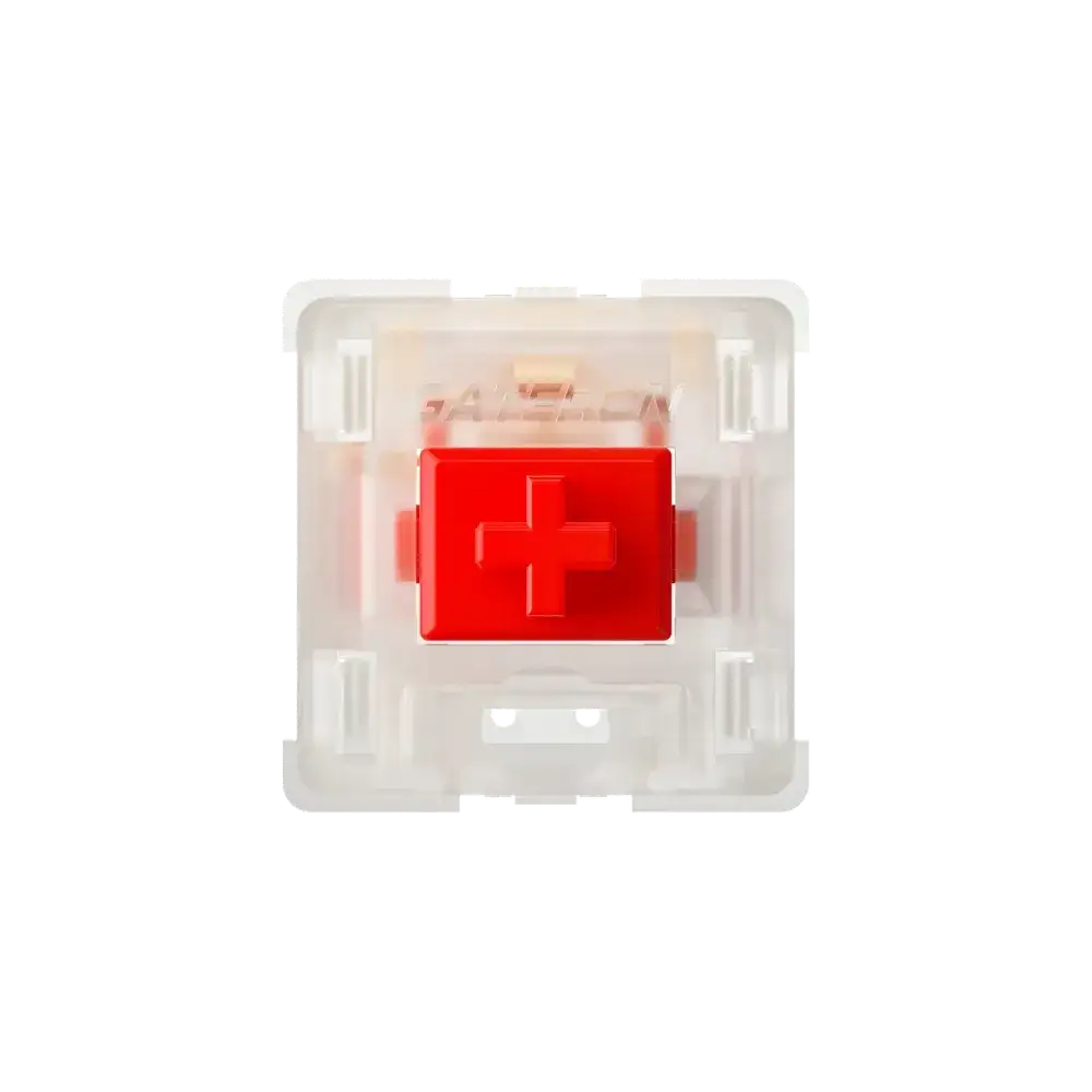 Przeźroczysty przełącznik klawiaturowy z czerwonym krzyżowym popychaczem Kailh