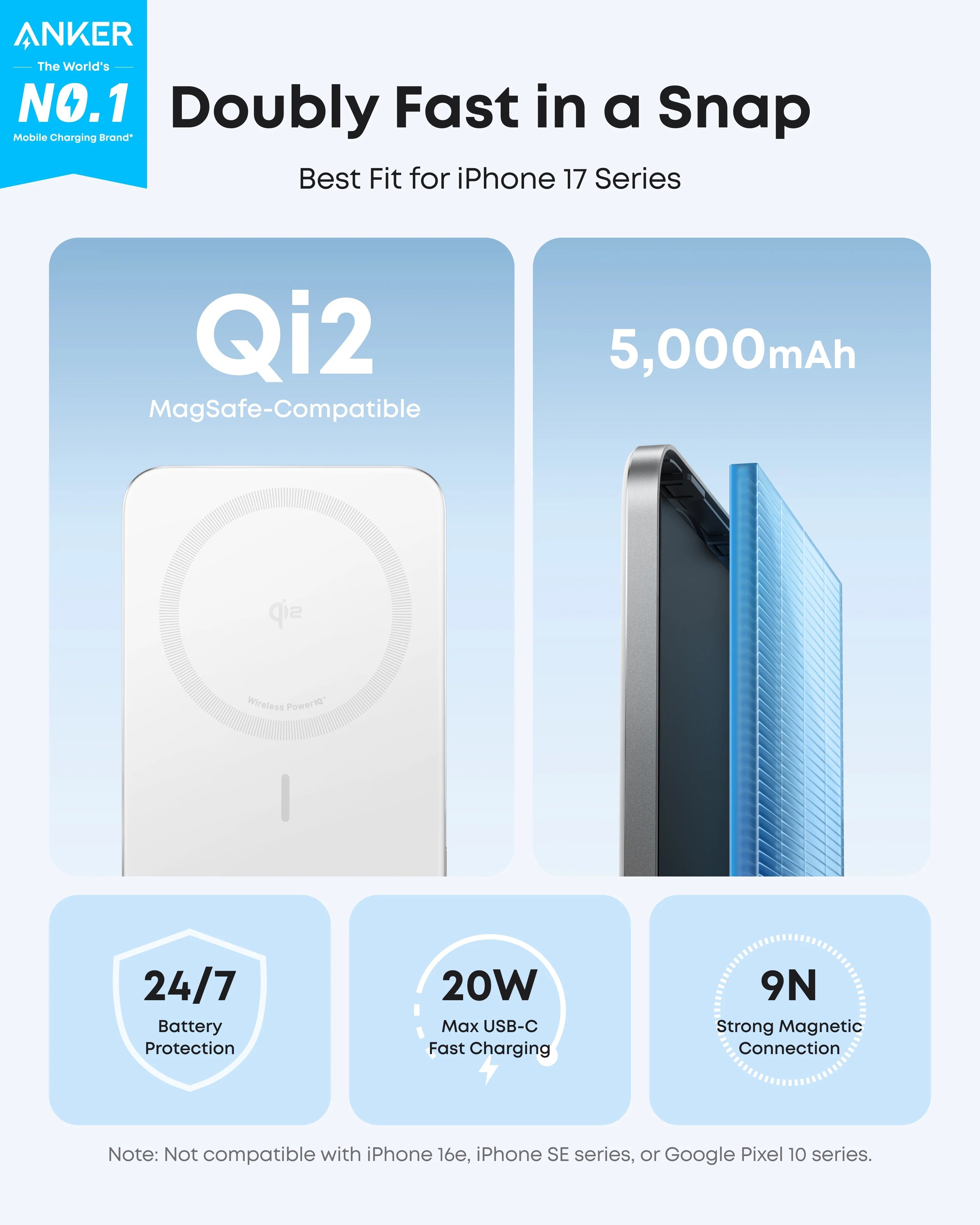 Anker - Nano Power Bank (5K, MagGo, Slim) - Powerbank 5000 mAh