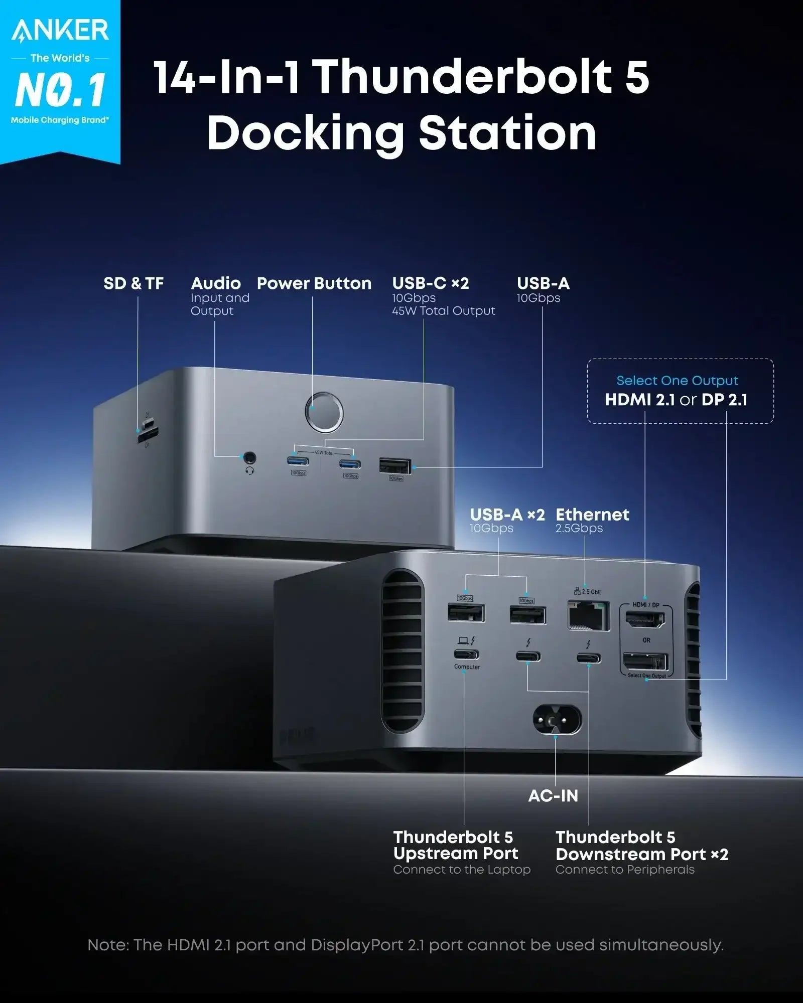 Anker - Prime TB5 Docking Station (14-in-1, 8K, Thunderbolt 5) - Hub USB-C TB5