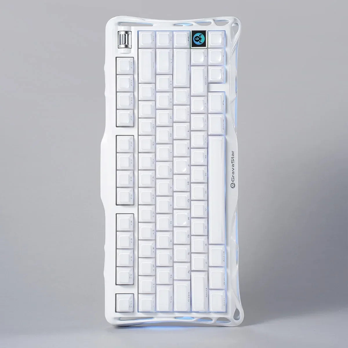 Biała klawiatura mechaniczna GravaStar z podświetleniem LED, idealna do home office i personalizacji
