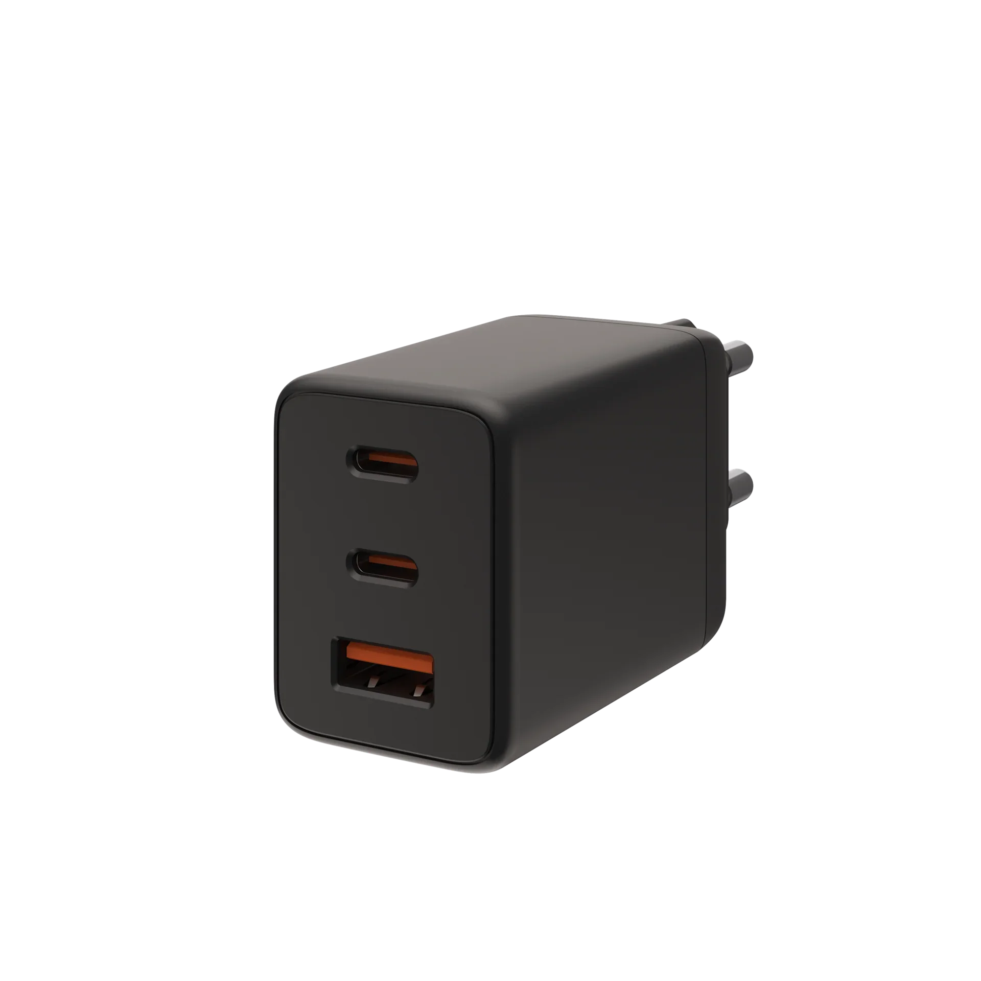 Czarna ładowarka USB z trzema portami, idealna do Home Office i desk setupu
