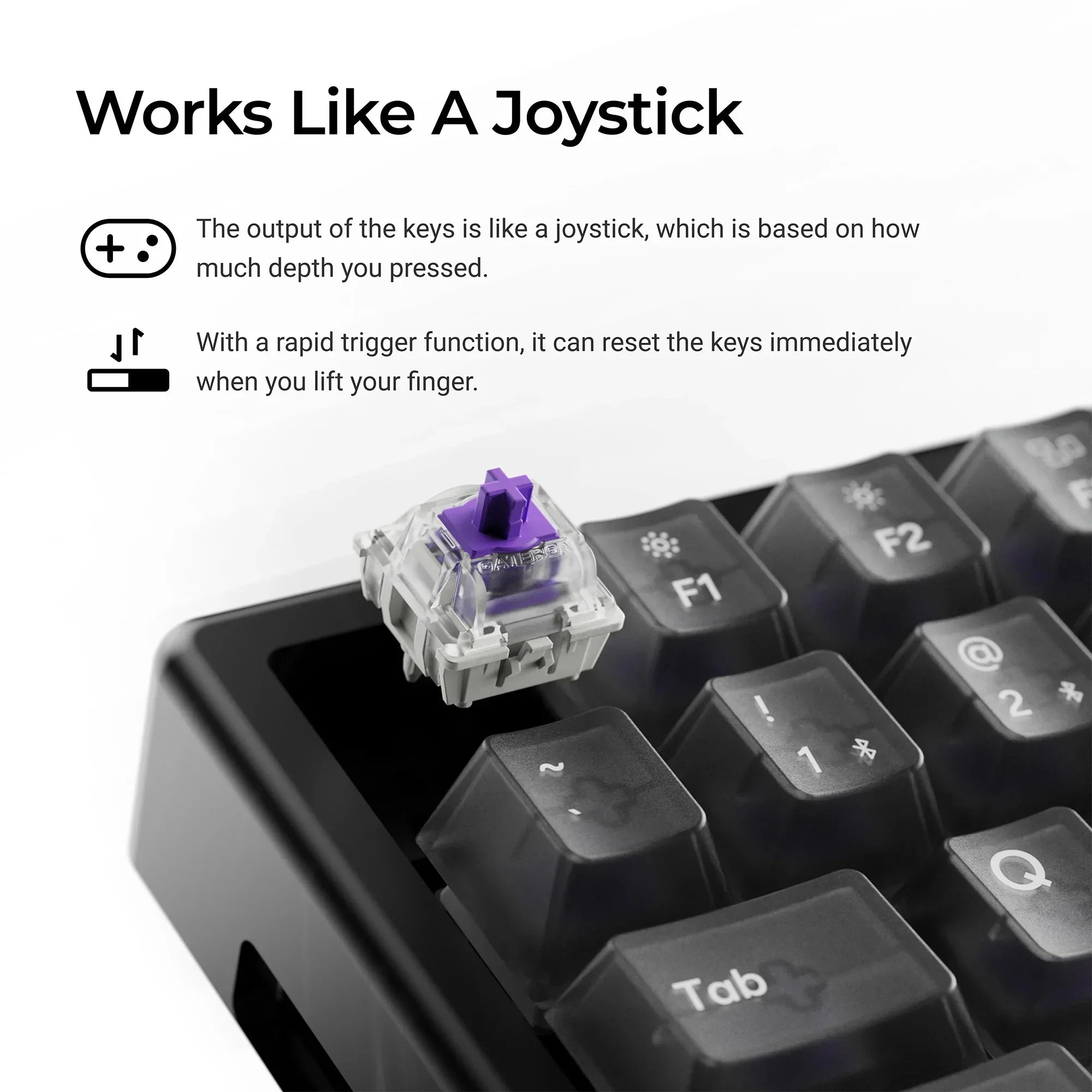 Mechaniczny switch klawiatury z fioletowym stemem, idealny do personalizacji desk setupu i pracy w home office