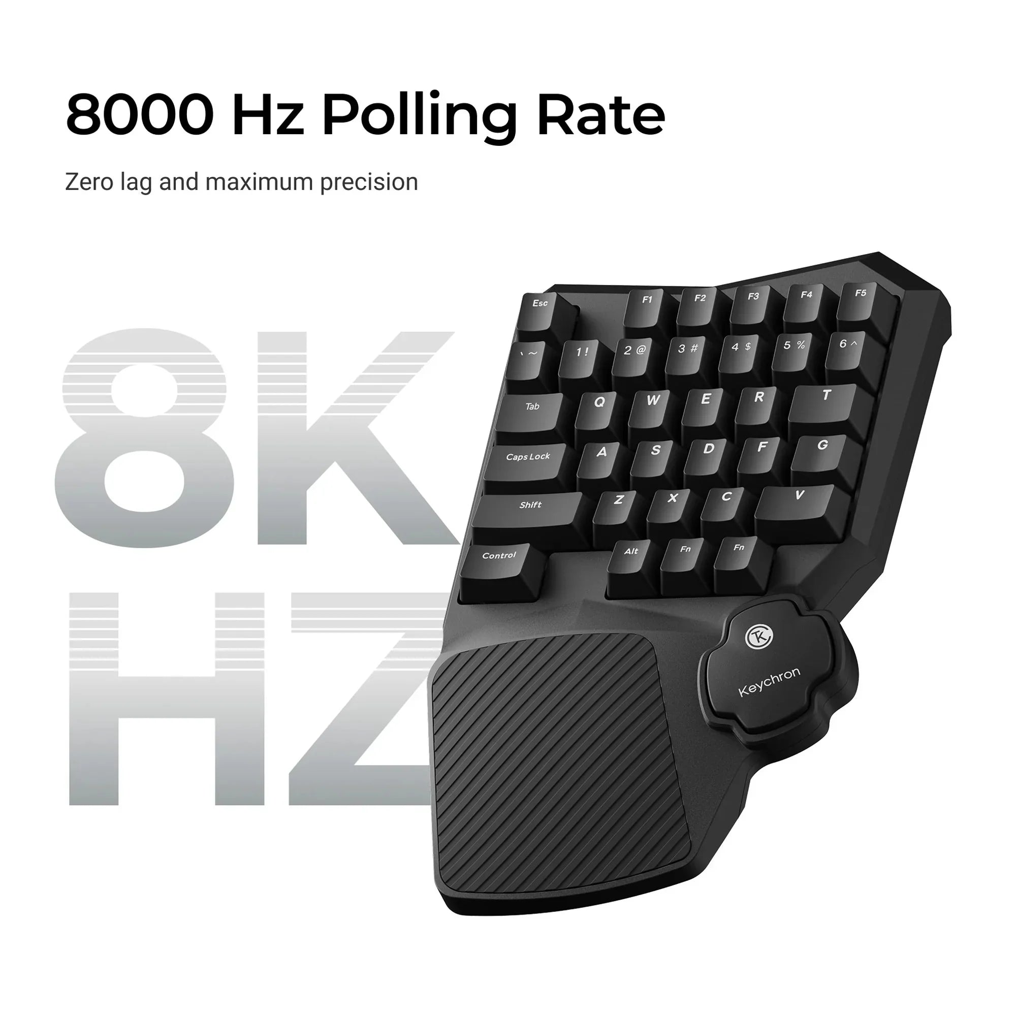Czarna klawiatura jednoręczna Keychron z 8000 Hz polling rate, idealna do home office i gamingu
