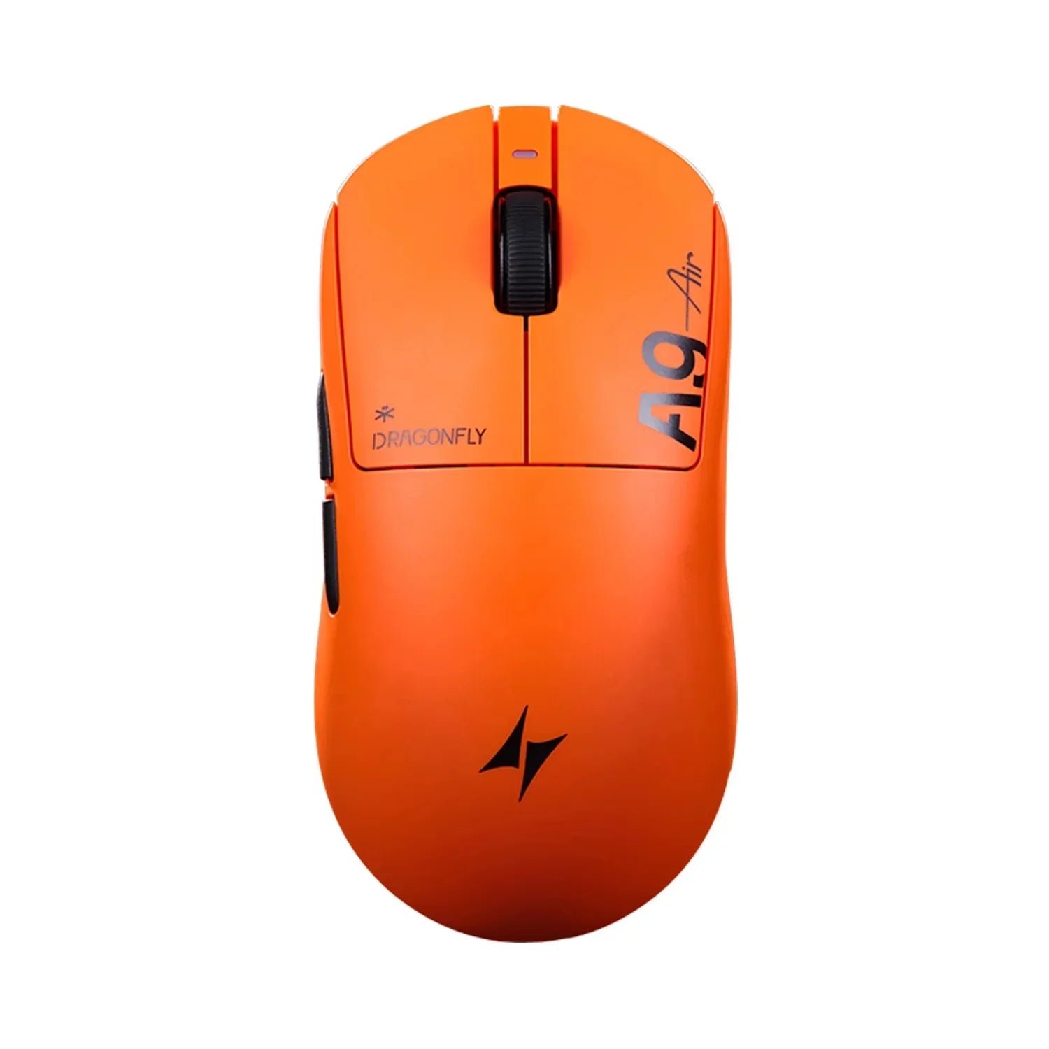 Pomarańczowa mysz gamingowa A9 Air z logo Dragonfly, idealna do desk setupu i home office