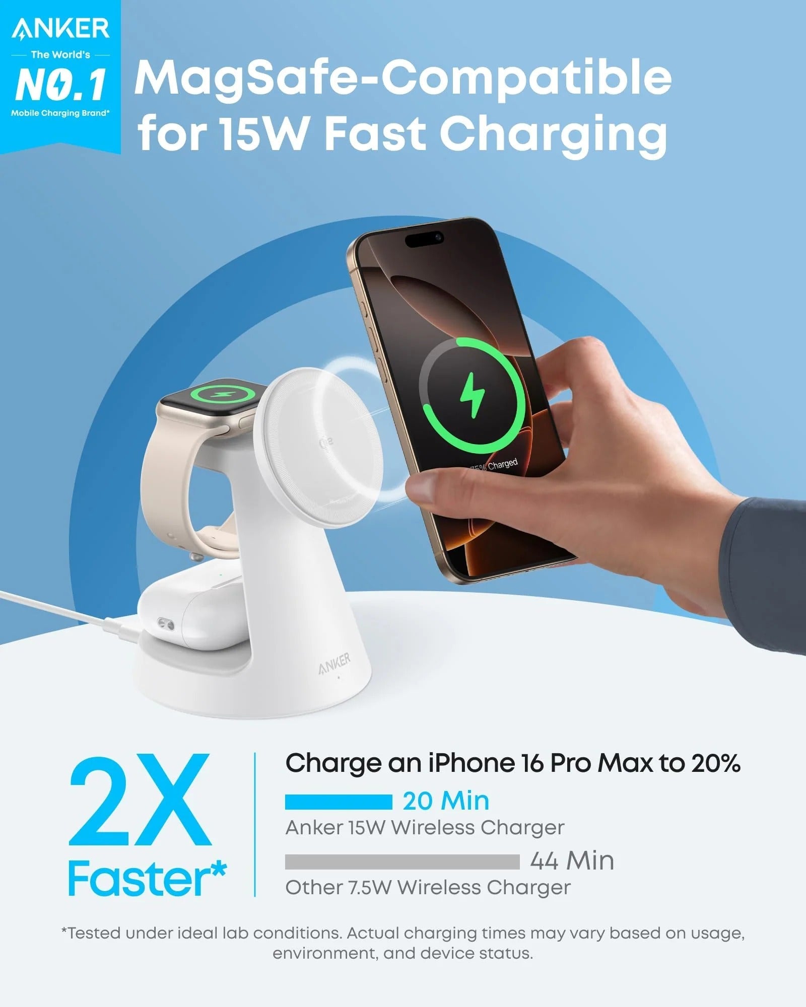 Anker - MagGo Wireless Charging Station (3-in-1, Dock Stand)