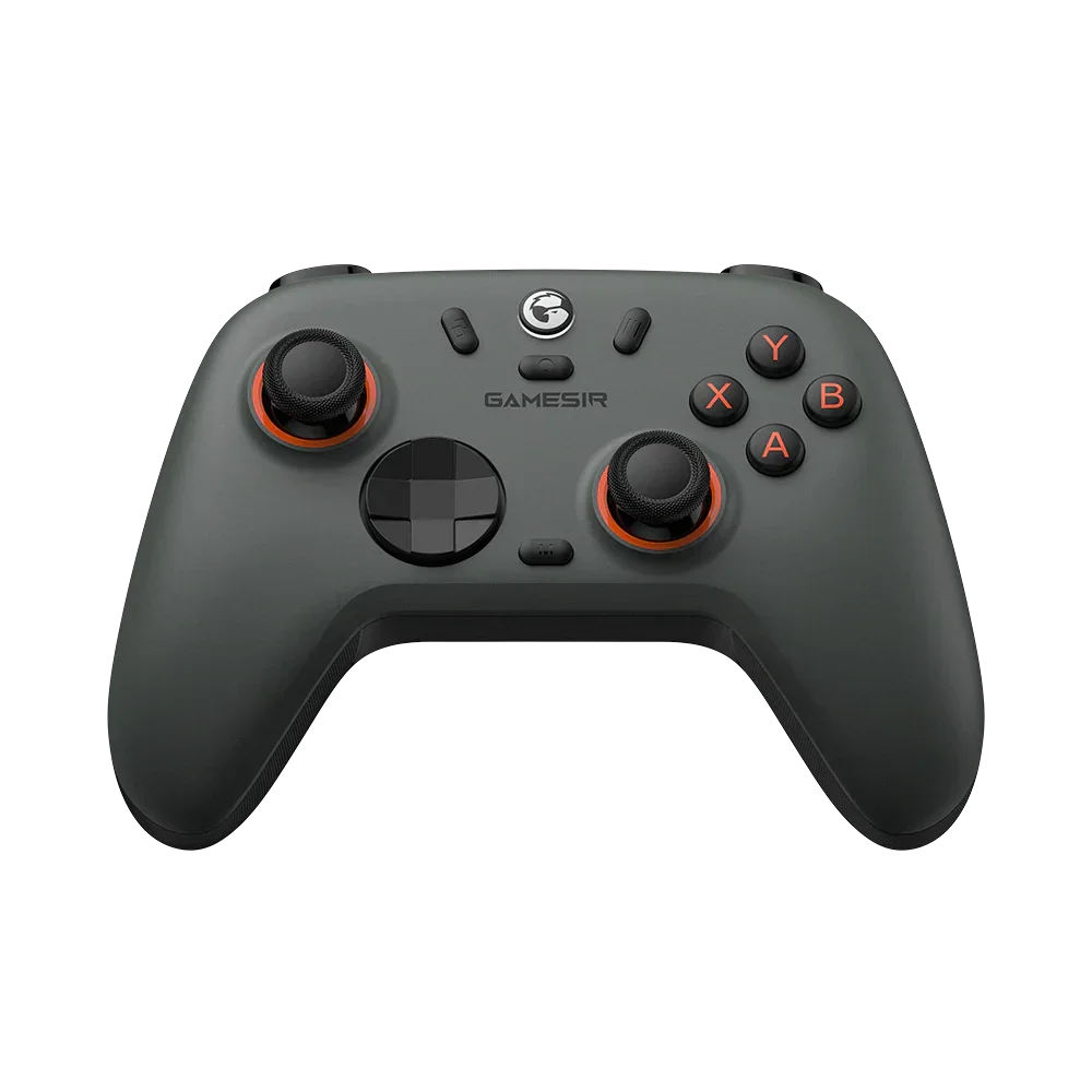 Czarny gamepad Gamesir z pomarańczowymi akcentami, idealny do gier i komfortowej rozrywki