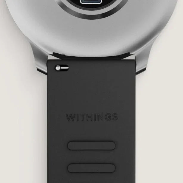 Czarny pasek z napisem WITHINGS do inteligentnego zegarka, idealny do home office i aktywnego stylu życia