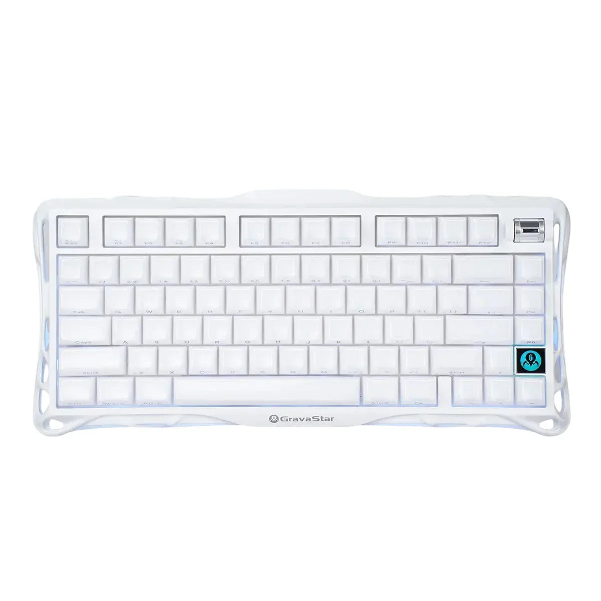 Biała klawiatura mechaniczna GravaStar z podświetleniem RGB, idealna do home office i personalizacji desk setupu