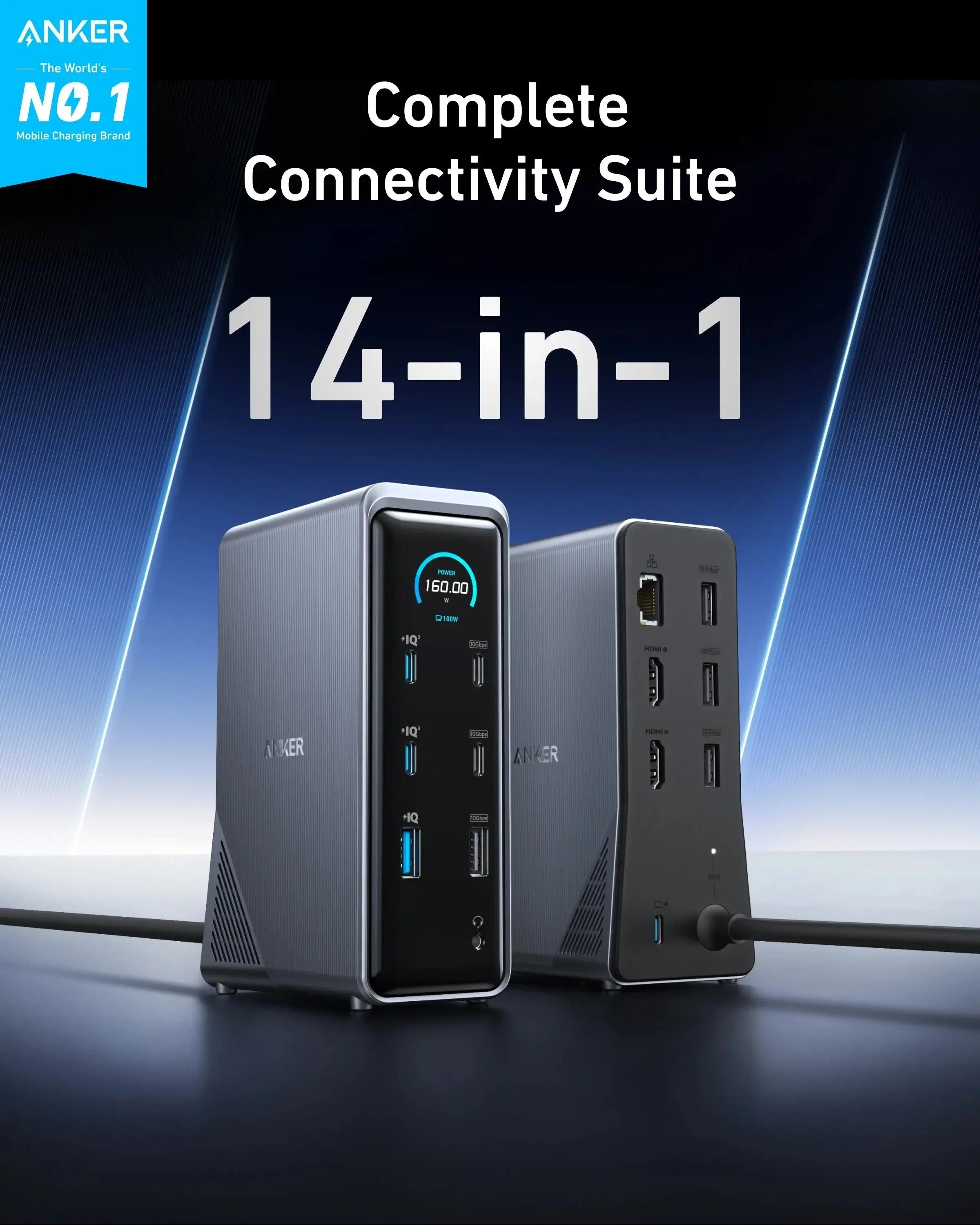 Anker - Prime Charging Docking Station (14-in-1, Dual Display, 160W)