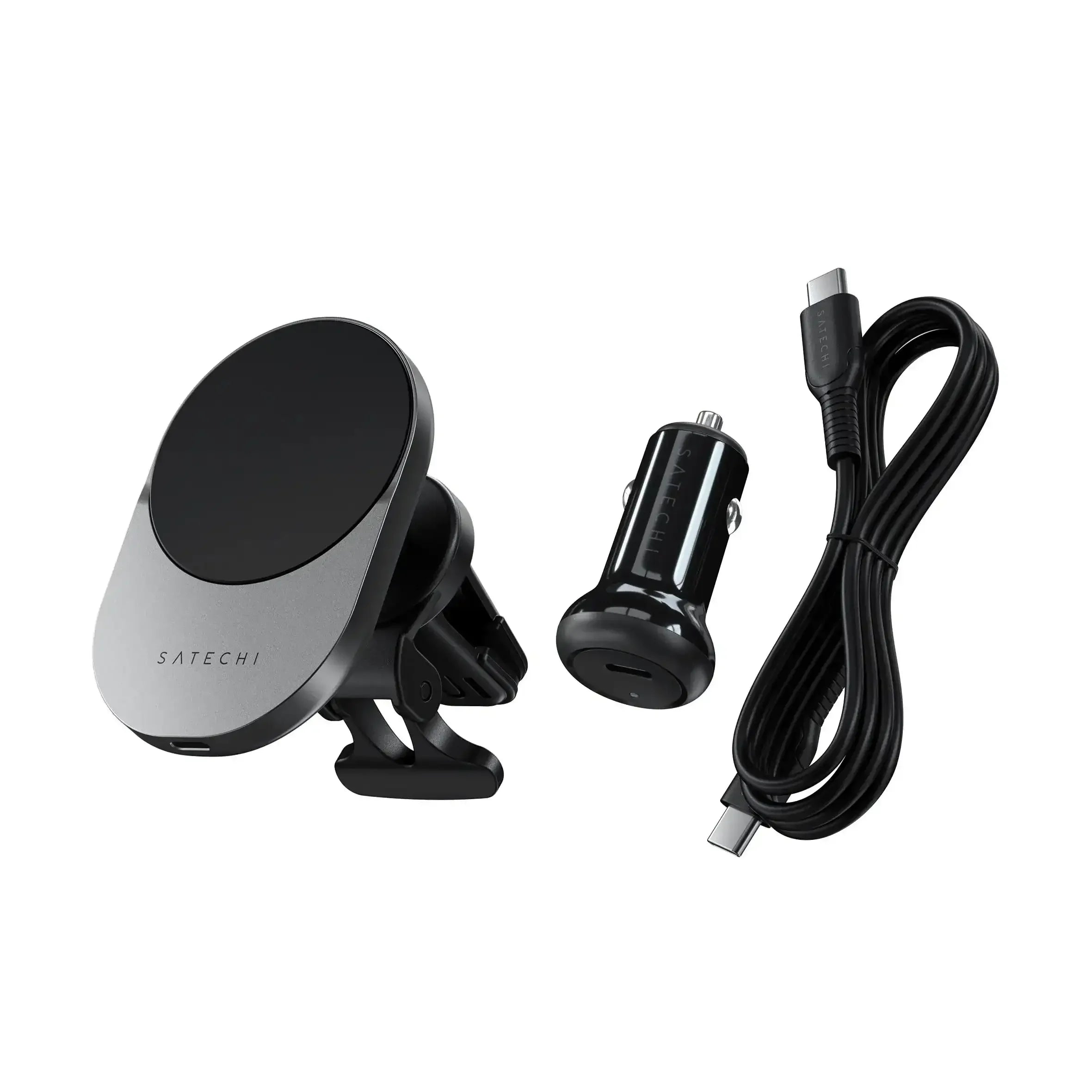 Bezprzewodowa ładowarka samochodowa Qi z uchwytem, adapterem i kablem USB-C