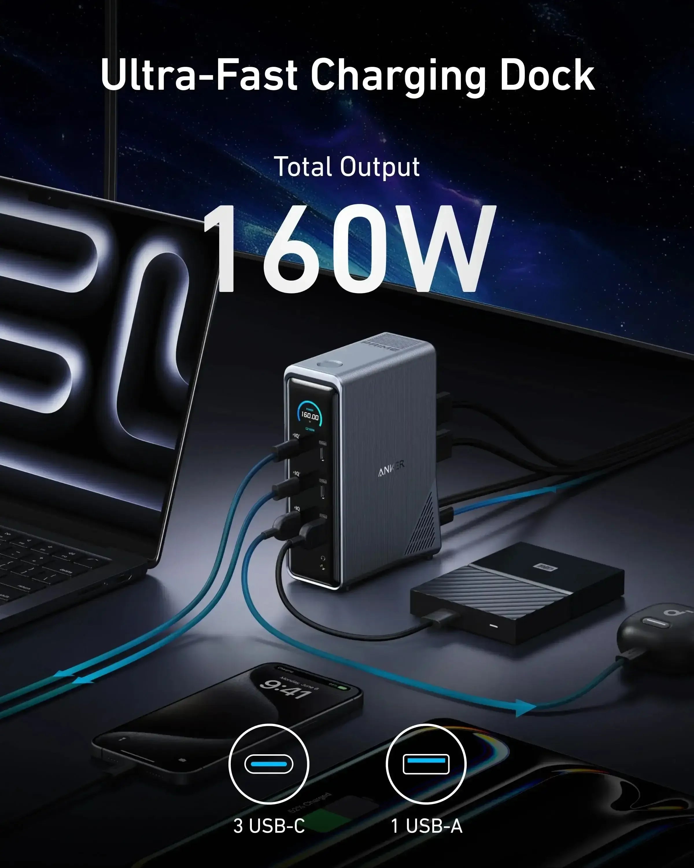 Anker - Prime Charging Docking Station (14-in-1, Dual Display, 160W)