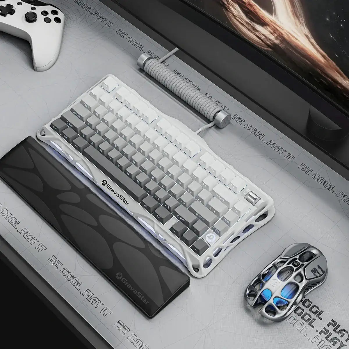 GravaStar - Mercury K1 Gradient White Wireless Mechanical Keyboard - Bezprzewodowa Klawiatura Mechaniczna