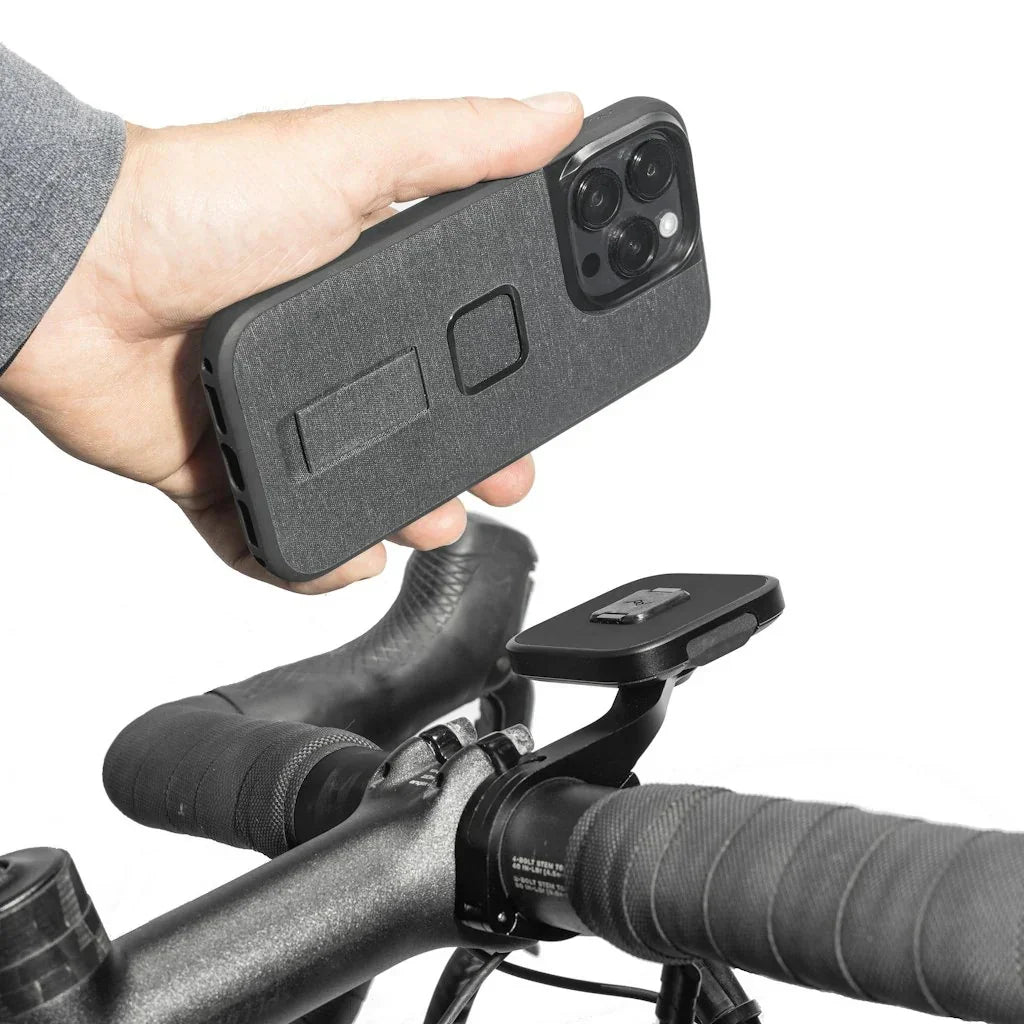Czarny uchwyt na telefon do kierownicy roweru z etui na smartfon, idealny dla rowerzystów