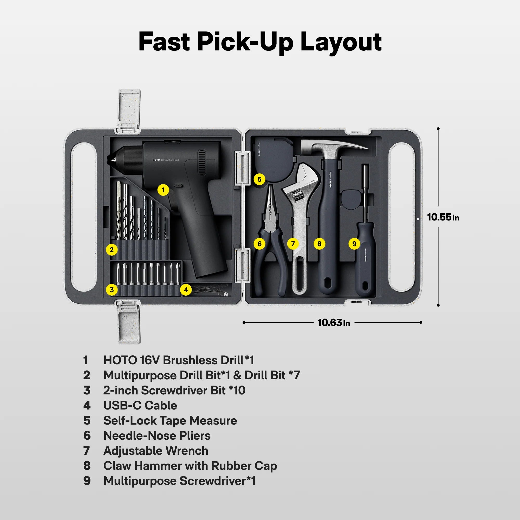Hoto - 16V Brushless Drill Tool Set - Wiertarka 16V z Zestawem Narzędzi