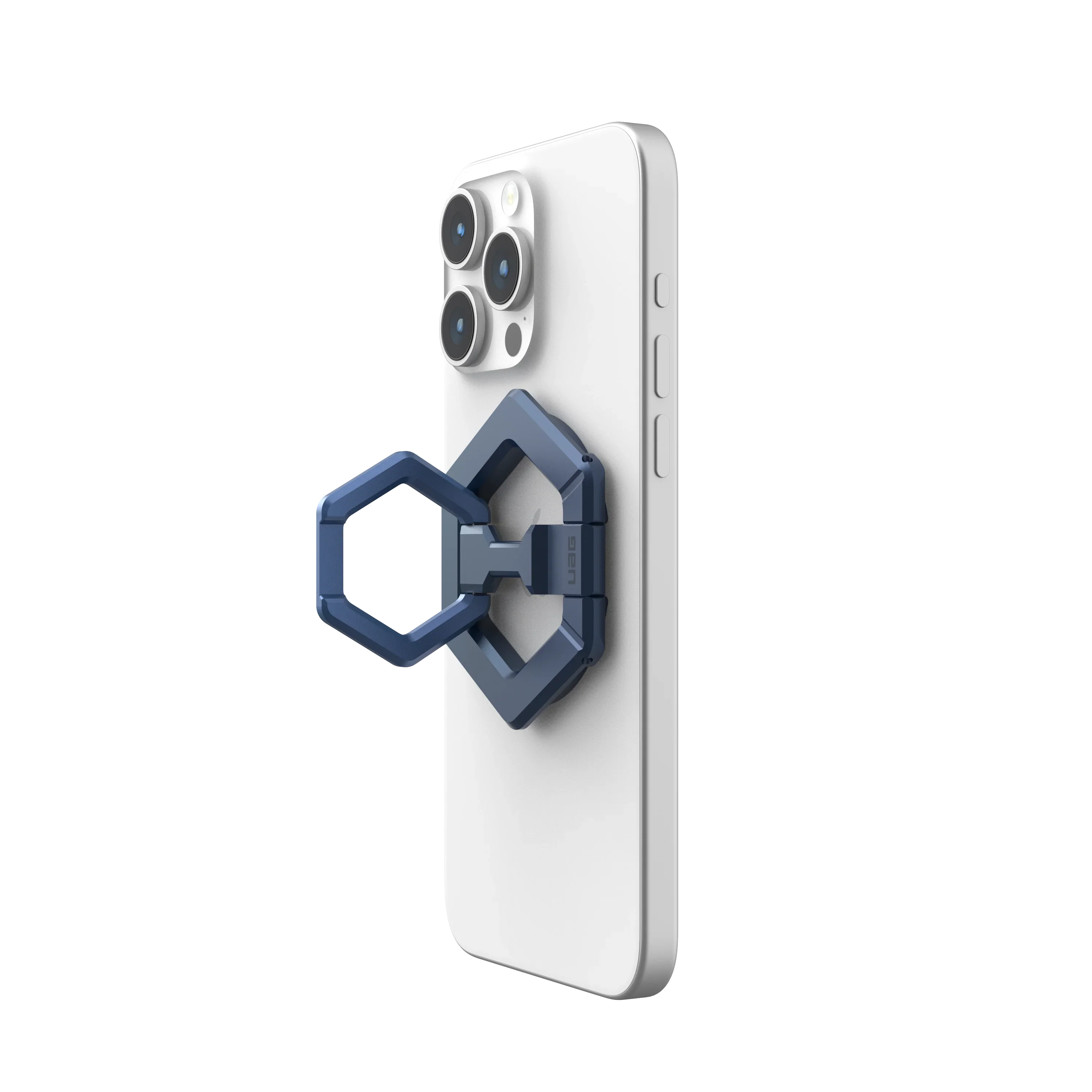 Niebieski uchwyt na telefon z geometrycznym designem do biurka, idealny dla Home Office