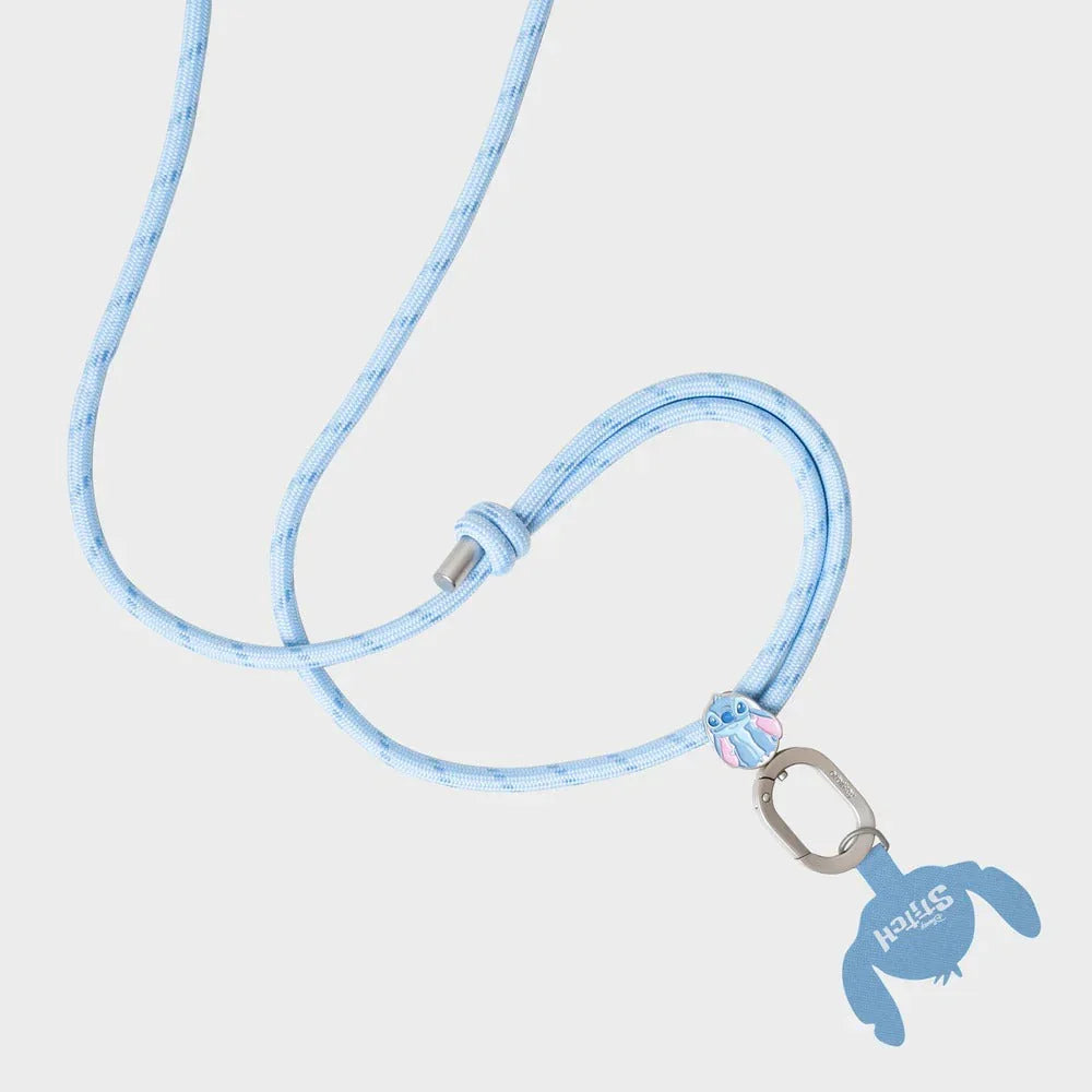 Niebieski lanyard z uroczym zawieszkiem Stitch, idealny do akcesoriów biurowych i personalizacji desk setupu