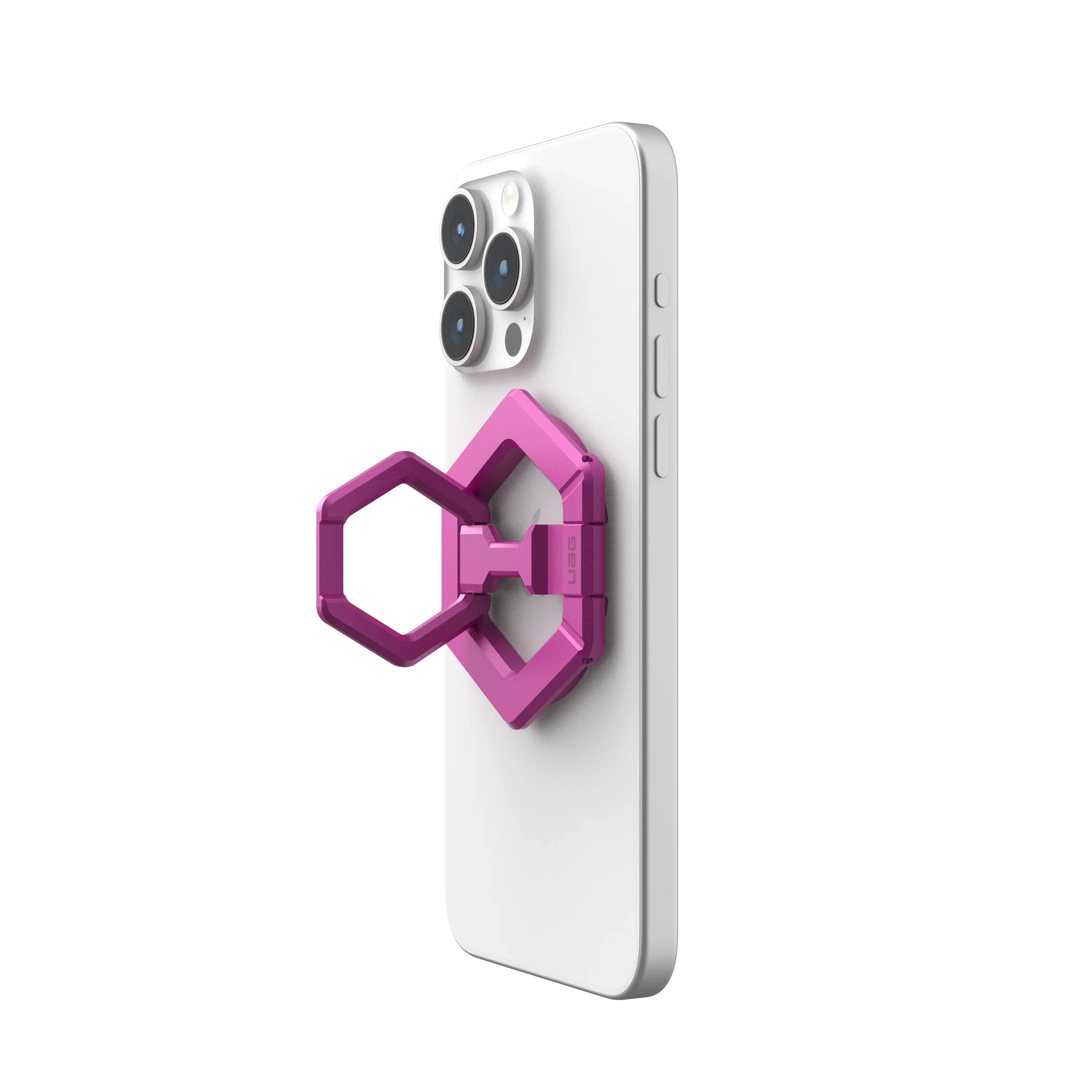 Różowy uchwyt na telefon z geometrycznym designem do biurka, idealny dla Home Office
