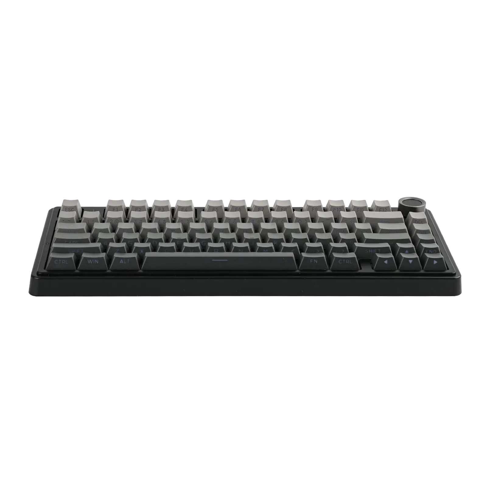 Mechaniczna klawiatura z szarymi keycapami i czarnym obudowaniem, idealna do home office i personalizacji