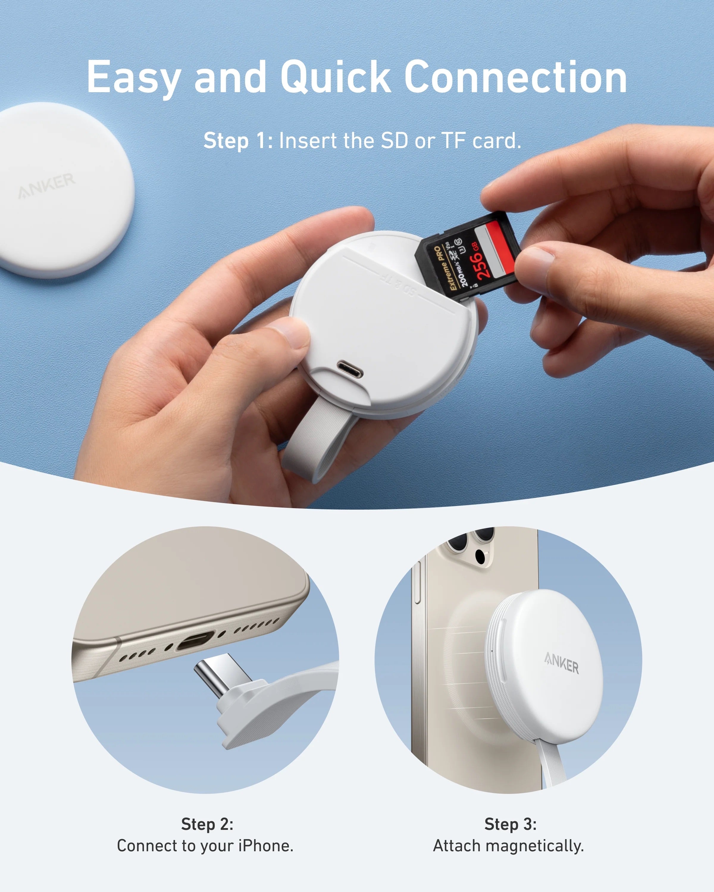 Anker - MagGo USB-C Adapter (3-in-1, 10Gbps, For iPhone) - Adapter Kart SD