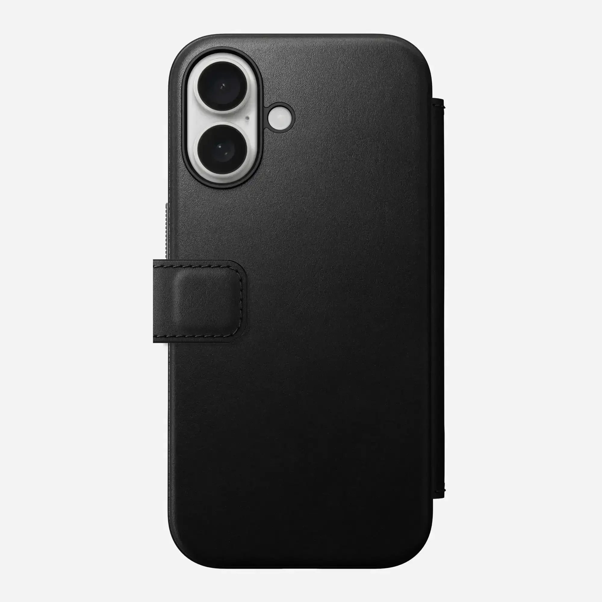 Czarne etui na iPhone z klapką, elegancka ochrona telefonu, akcesoria biurowe