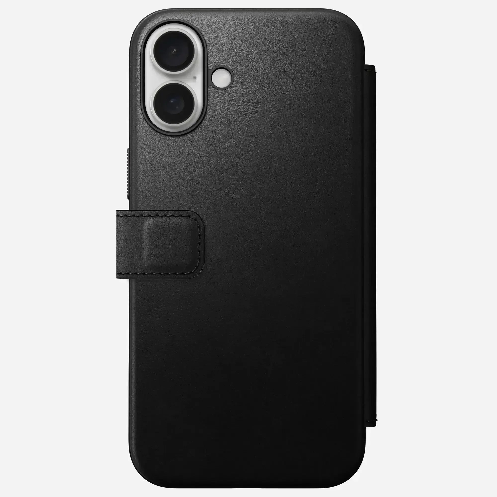 Czarny futerał na iPhone z klapką, ochrona telefonu, eleganckie etui na smartfon.