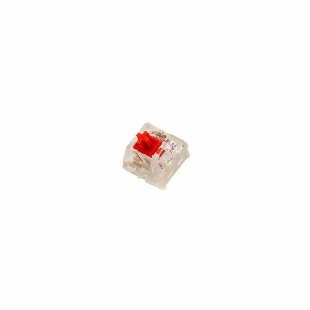 Czerwony switch Kailh do klawiatury mechanicznej, widok z góry na białym tle