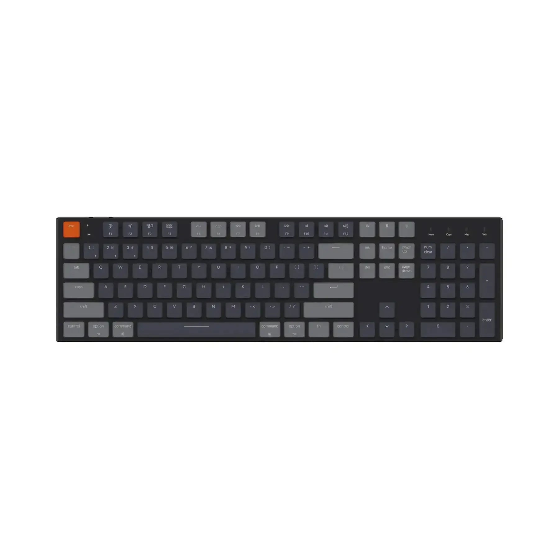 Klawiatura mechaniczna niskoprofilowa z podświetleniem RGB, ciemna, klawisze szaro-czarne