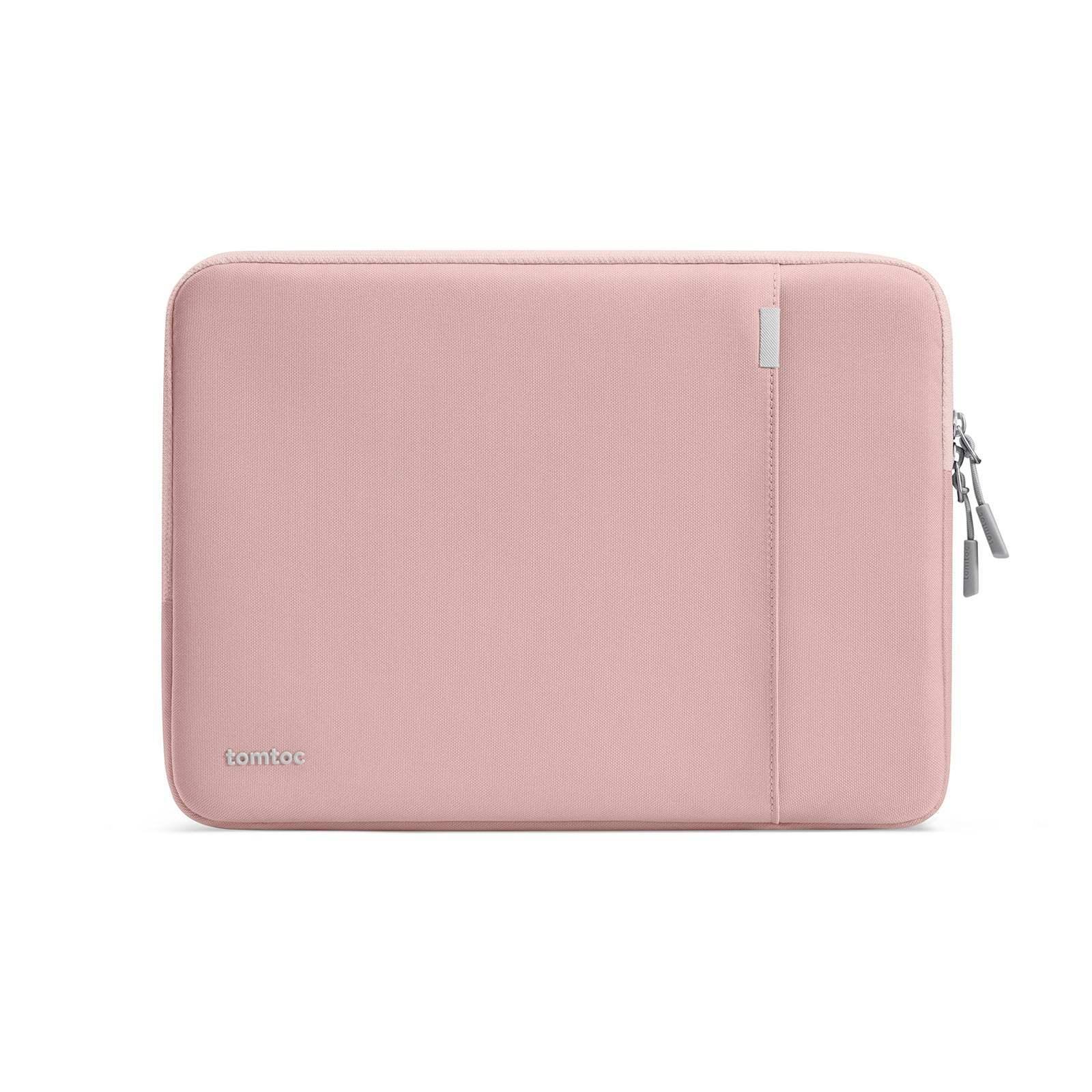 Różowe etui na laptopa z zamkiem, minimalistyczny design, akcesorium biurowe