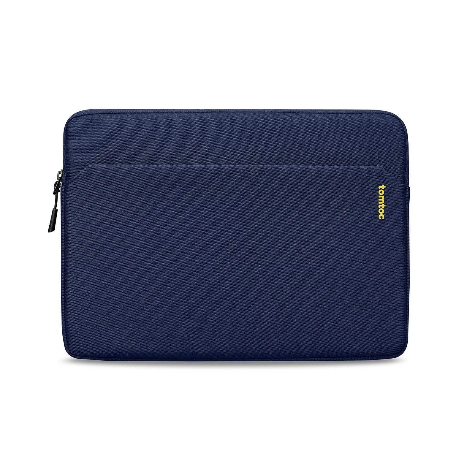 Granatowe etui na laptopa z zamkiem, minimalistyczny futerał biurowy na komputer