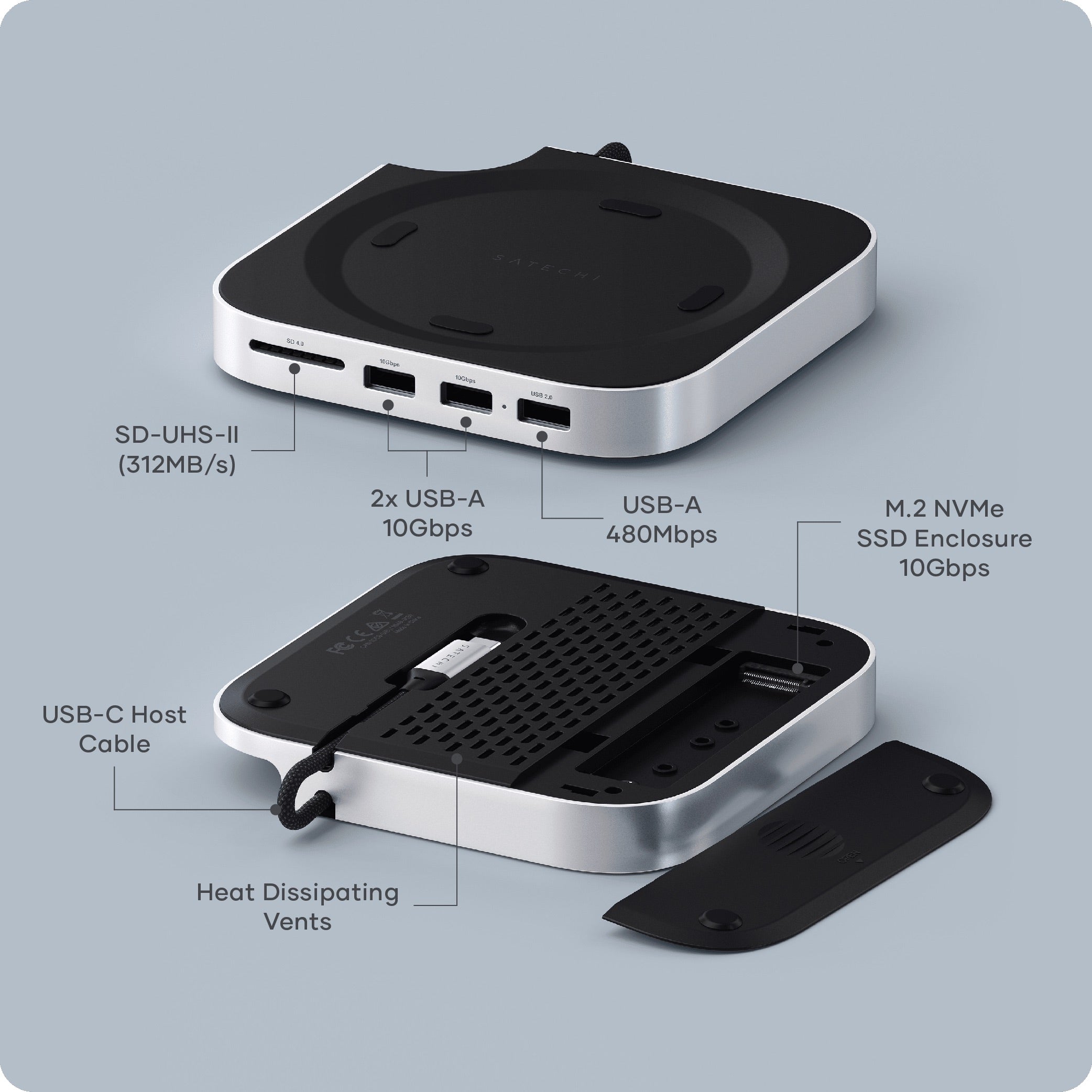 Satechi - Mac Mini M4 Stand & Hub with SSD Enclosure - Podstawka Hub do Mac Mini M4