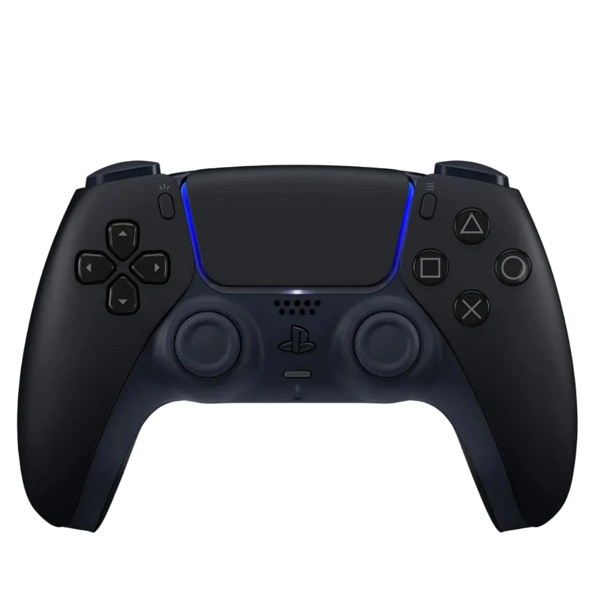 Czarny kontroler PlayStation 5 z niebieskim podświetleniem, idealny do gier i rozrywki
