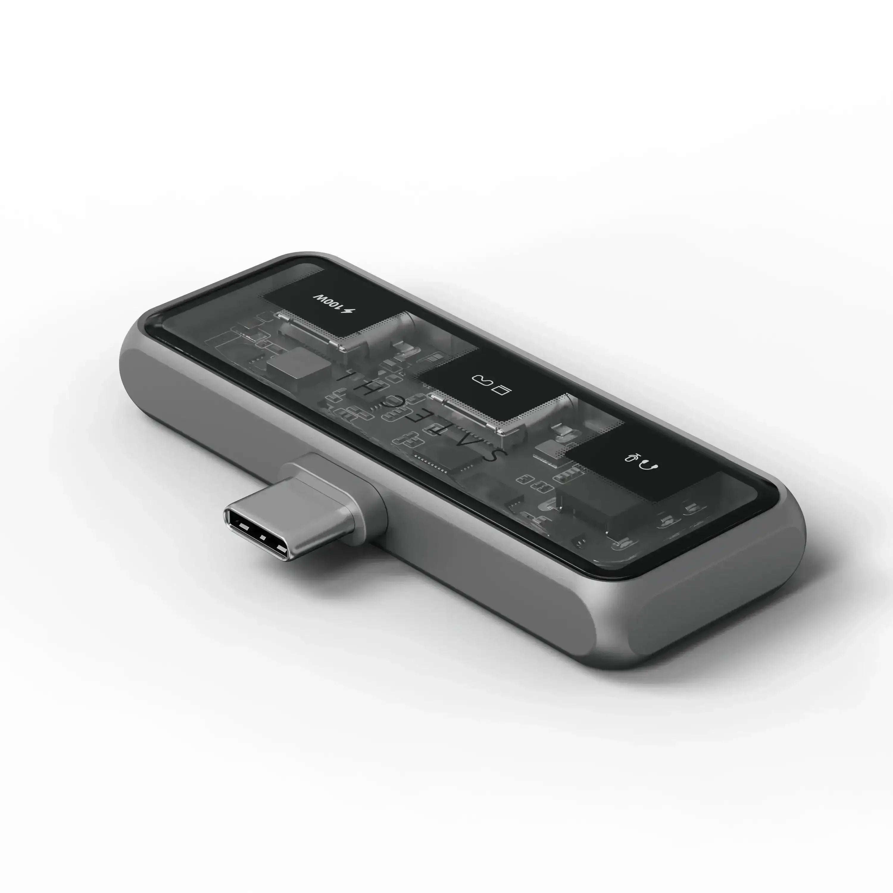 Nowoczesny hub USB-C z widocznymi portami i elektroniką, akcesorium do biura