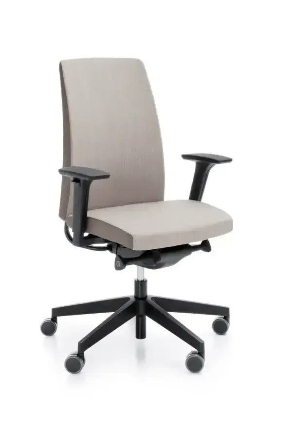 Ergonomiczny fotel biurowy obrotowy z podłokietnikami, szary, na kółkach