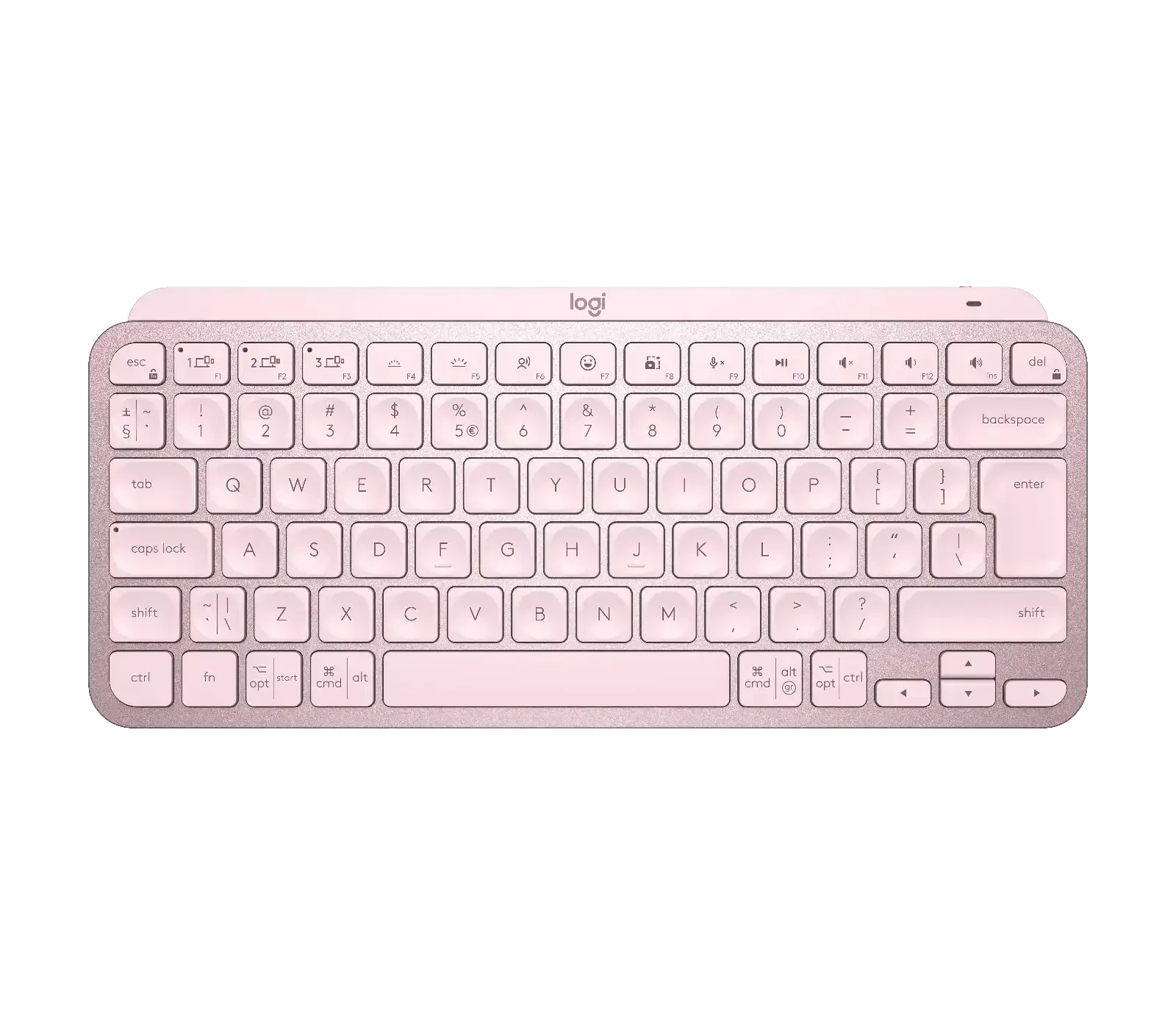 Różowa klawiatura bezprzewodowa, kompaktowa, układ QWERTY, minimalistyczny design