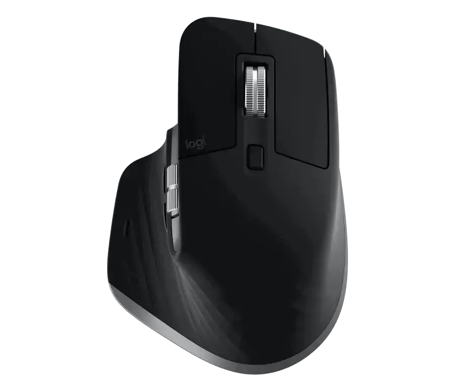 Czarna mysz bezprzewodowa z rolką, ergonomiczny design, akcesoria biurowe do home office