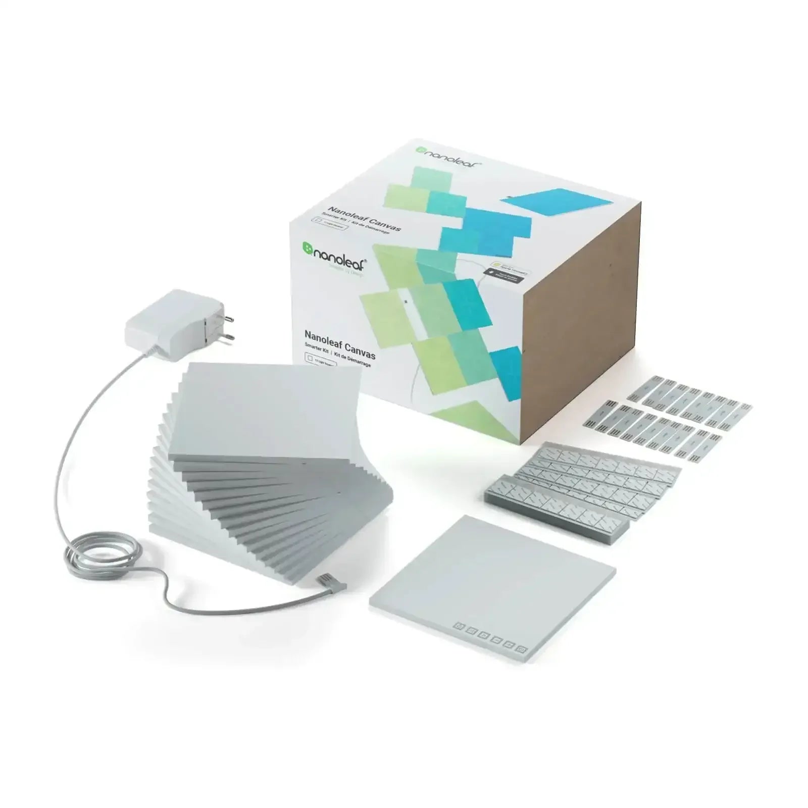 Zestaw startowy paneli świetlnych Nanoleaf Canvas, zasilacz i akcesoria montażowe