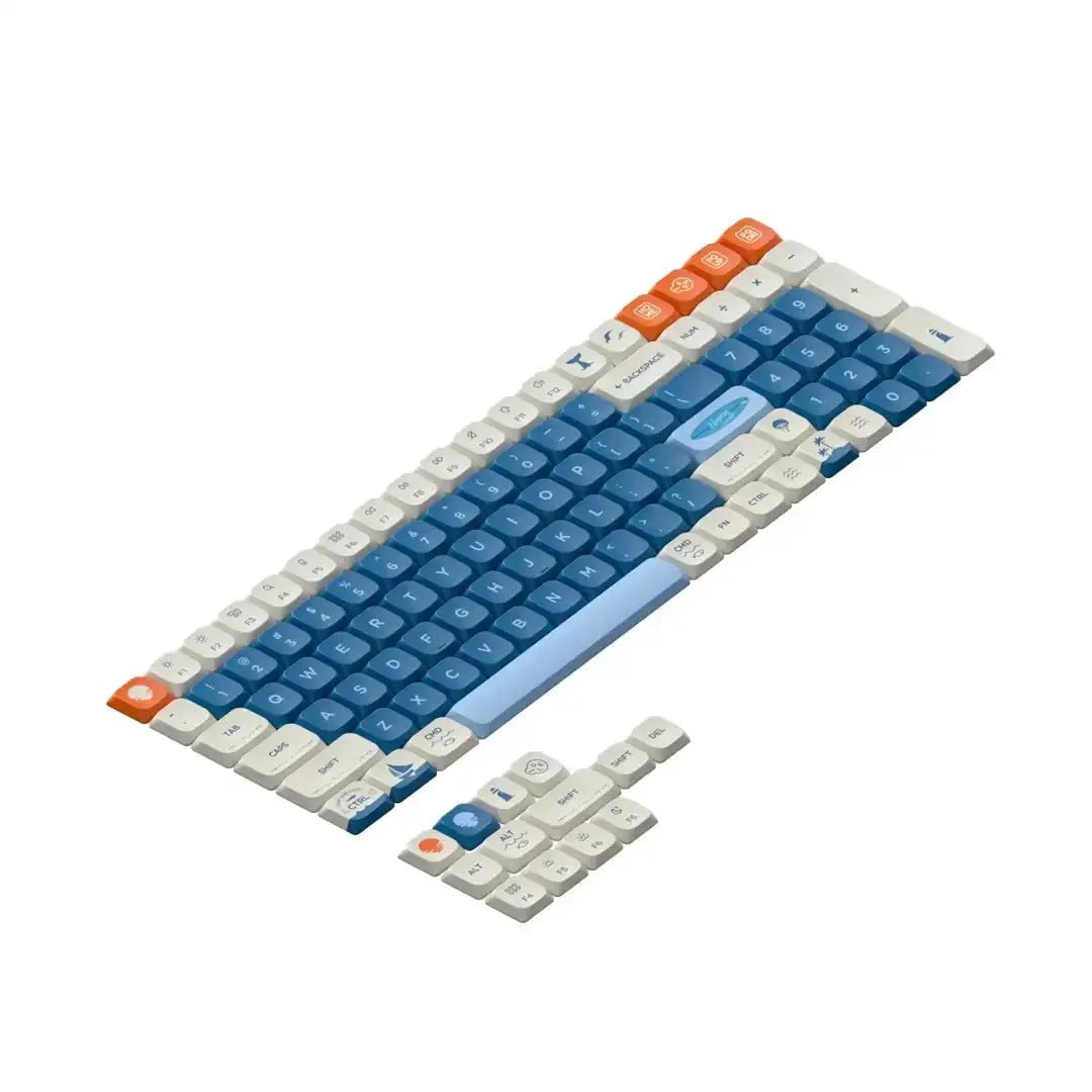 Kolorowe keycapy PBT do klawiatury mechanicznej, zestaw w odcieniach niebieskiego i białego