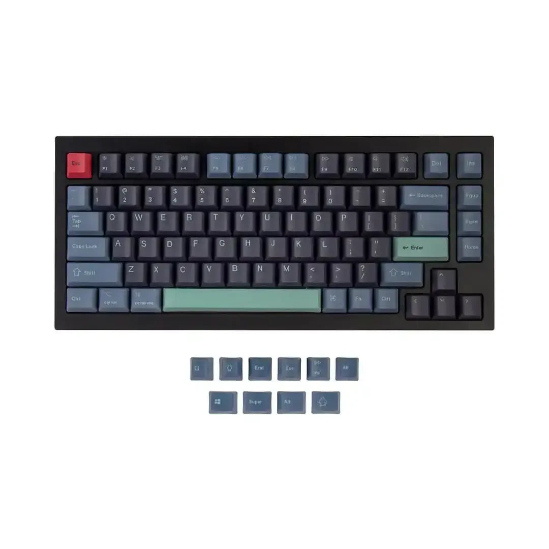 Komplet keycapów PBT do klawiatury mechanicznej, układ ANSI, ciemne kolory z zielonym Enter