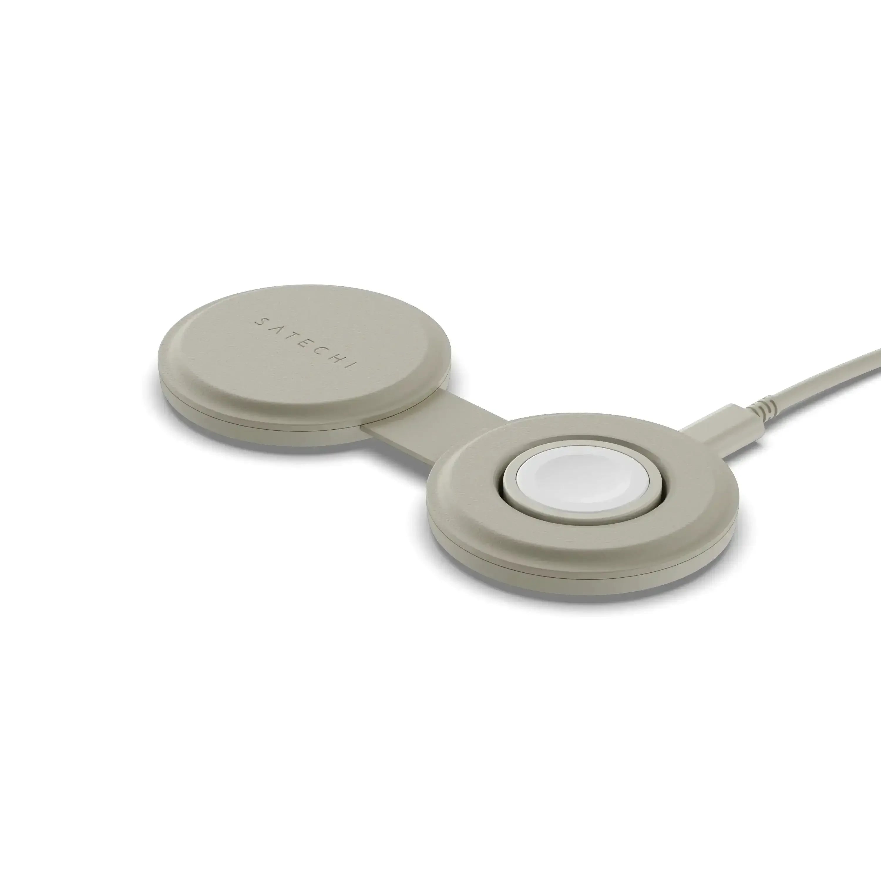 Dwufunkcyjna ładowarka indukcyjna biurowa, kabel USB, nowoczesny design, kolor beżowy