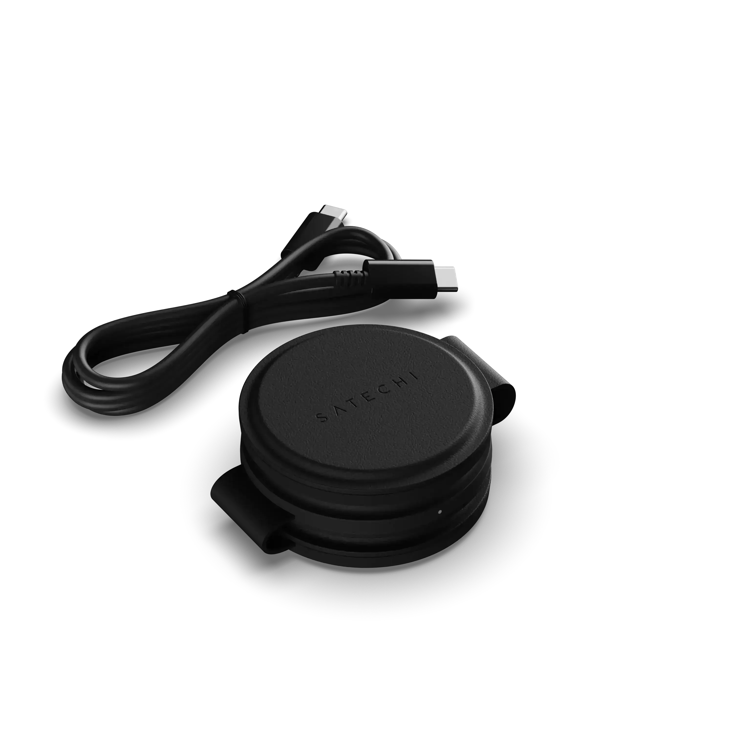 Czarna ładowarka bezprzewodowa 3w1 z kablem USB-C, akcesorium do biura i home office