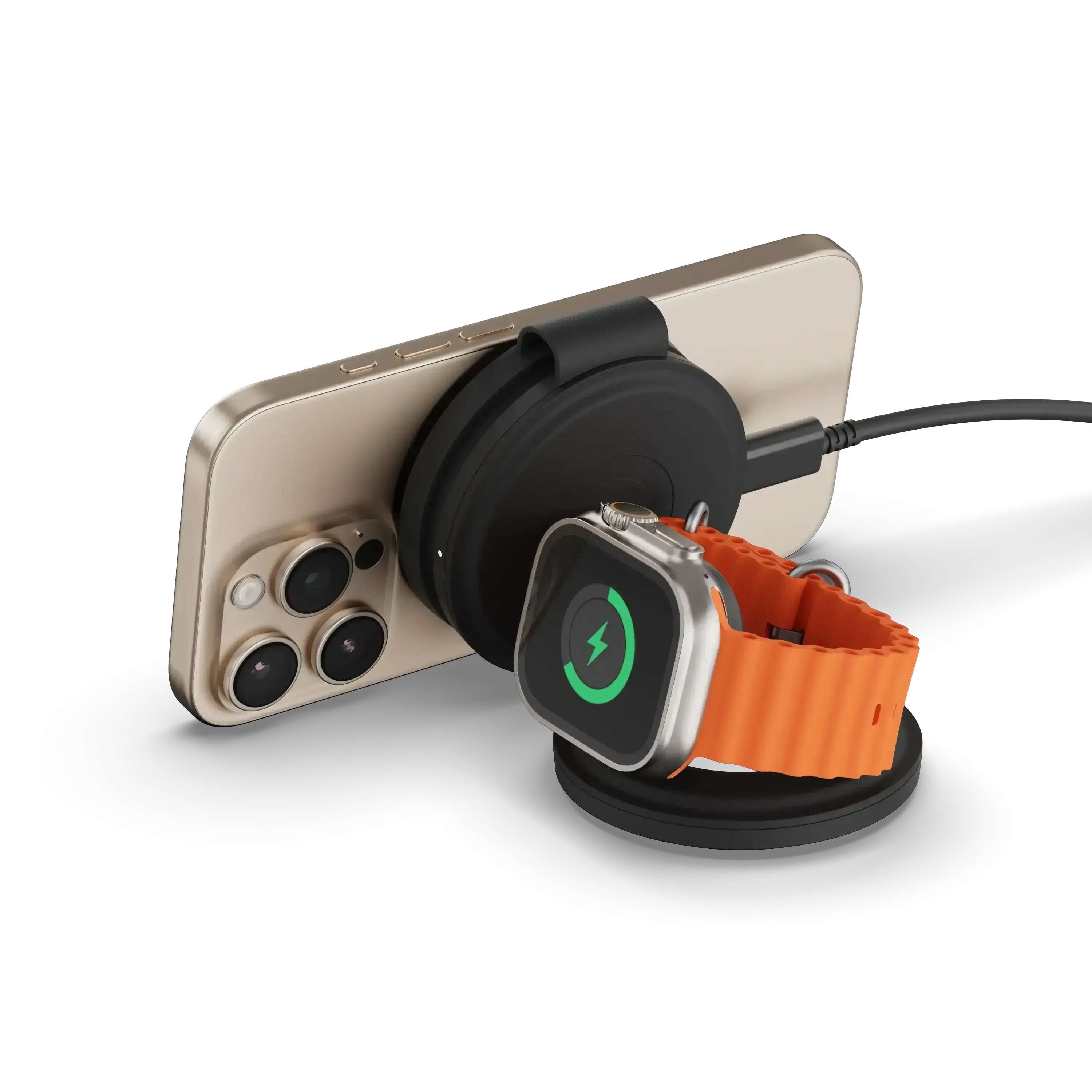 Bezprzewodowa ładowarka 3w1 do telefonu i smartwatcha, elegancki setup biurowy
