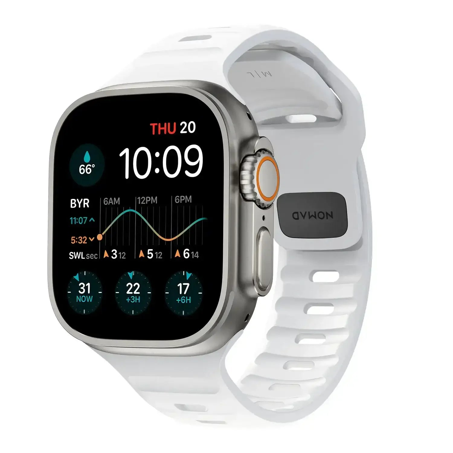 Nowoczesny smartwatch z białym paskiem, duży ekran dotykowy z kolorowym wyświetlaczem