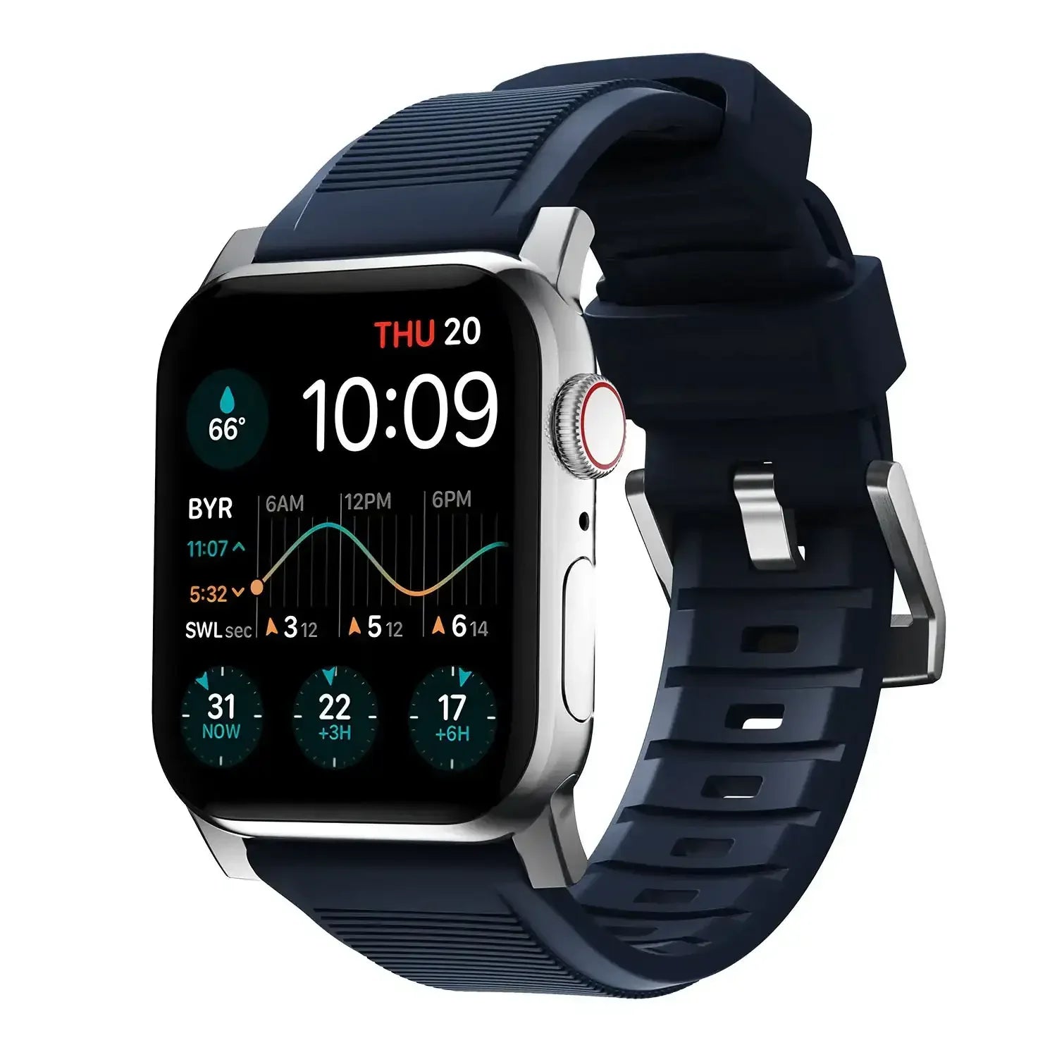 Czarny smartwatch z silikonowym paskiem, ekran dotykowy z wyświetlaczem danych